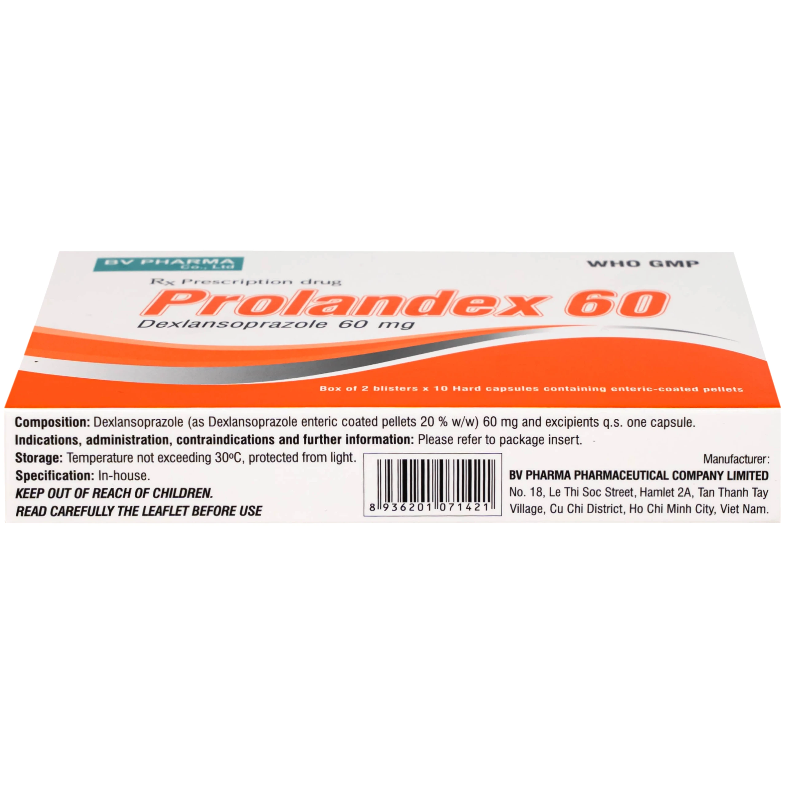 Thuốc Prolandex 60mg BV pharma điều trị ợ nóng liên quan bệnh trào ngược dạ dày - thực quản (2 vỉ x 10 viên)