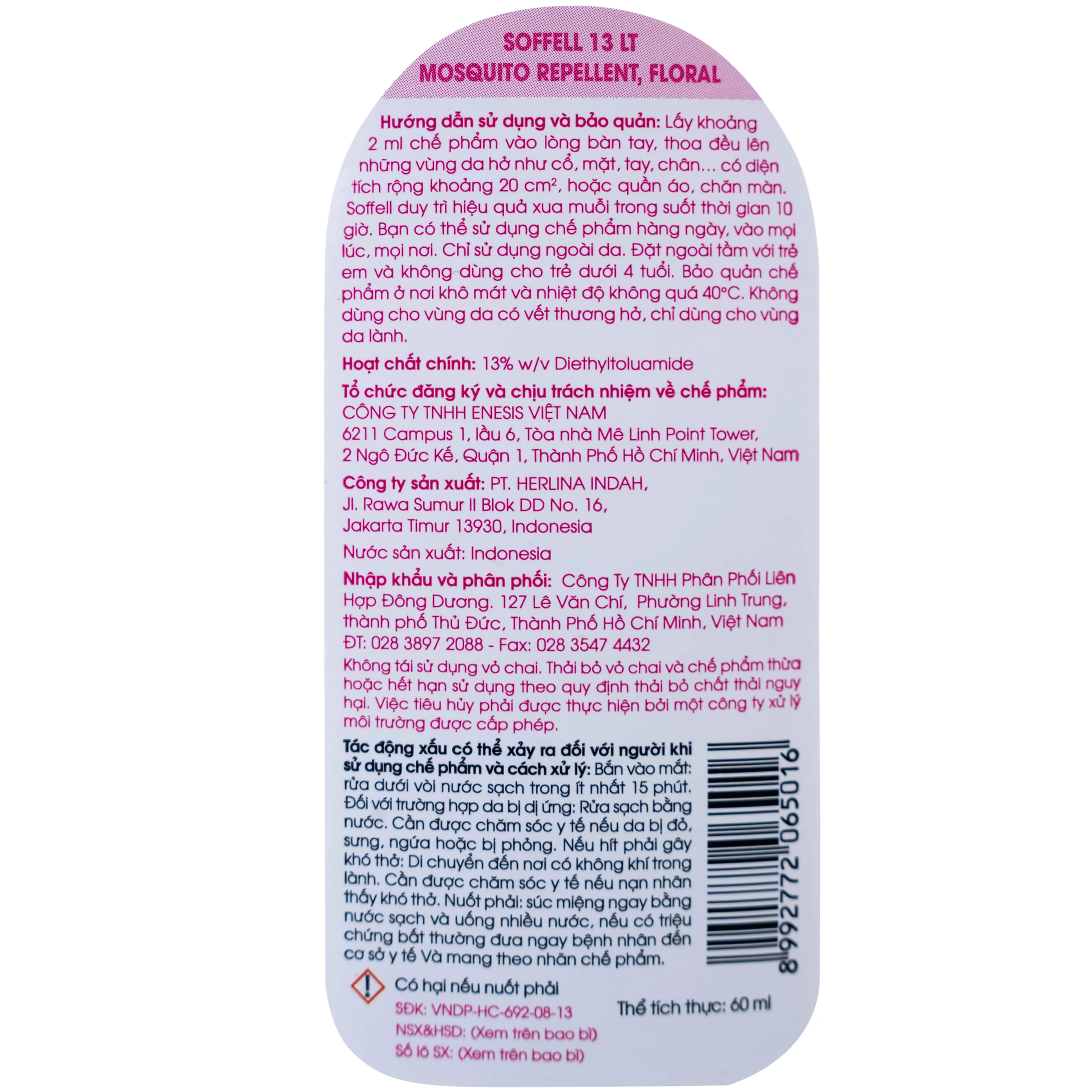 Kem xua muỗi Soffell hương hoa giúp chống muỗi trong suốt 10 giờ (60ml)