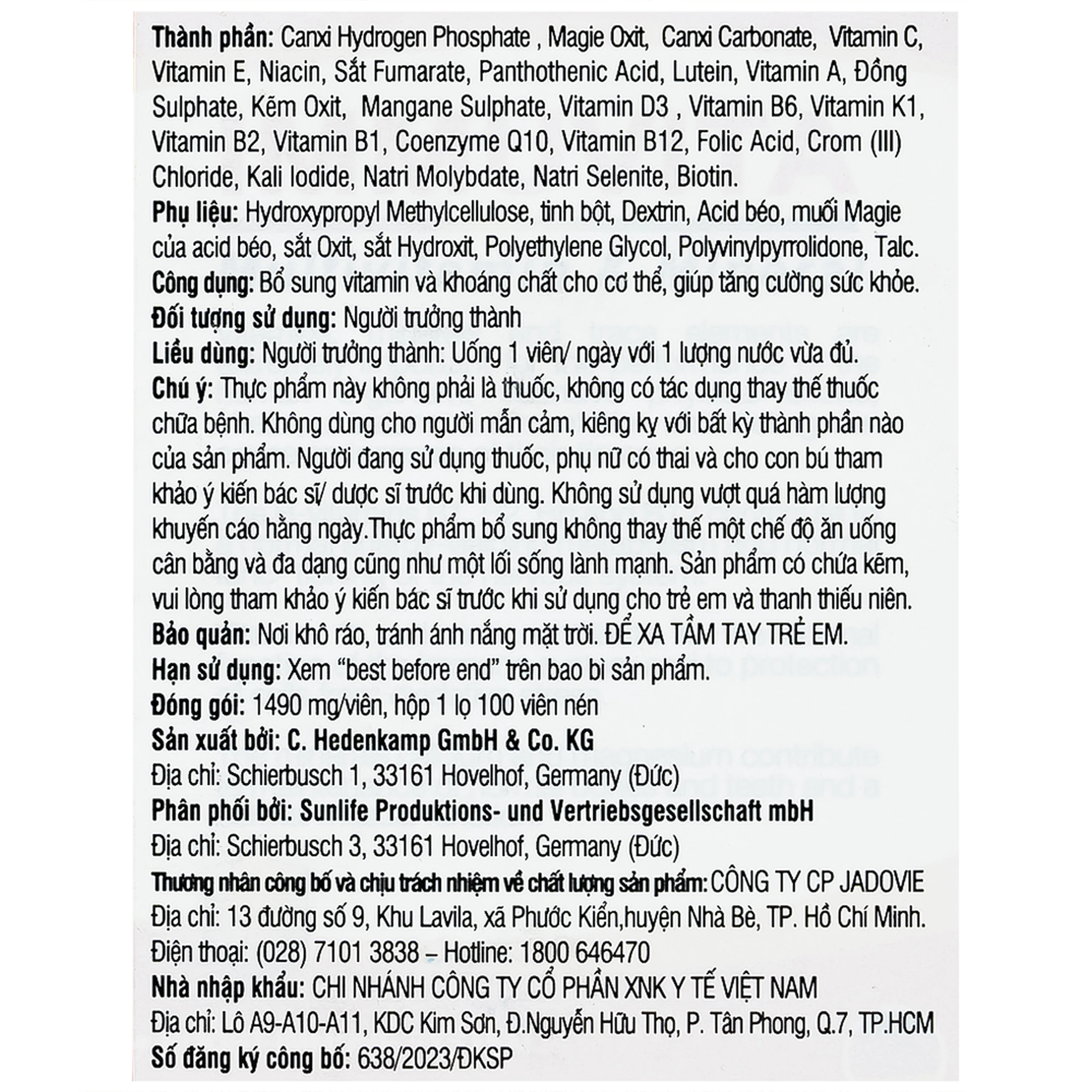 Viên uống bổ sung vitamin và khoáng chất cho cơ thể, tăng sức khỏe Immuvita Easylife (100 viên)