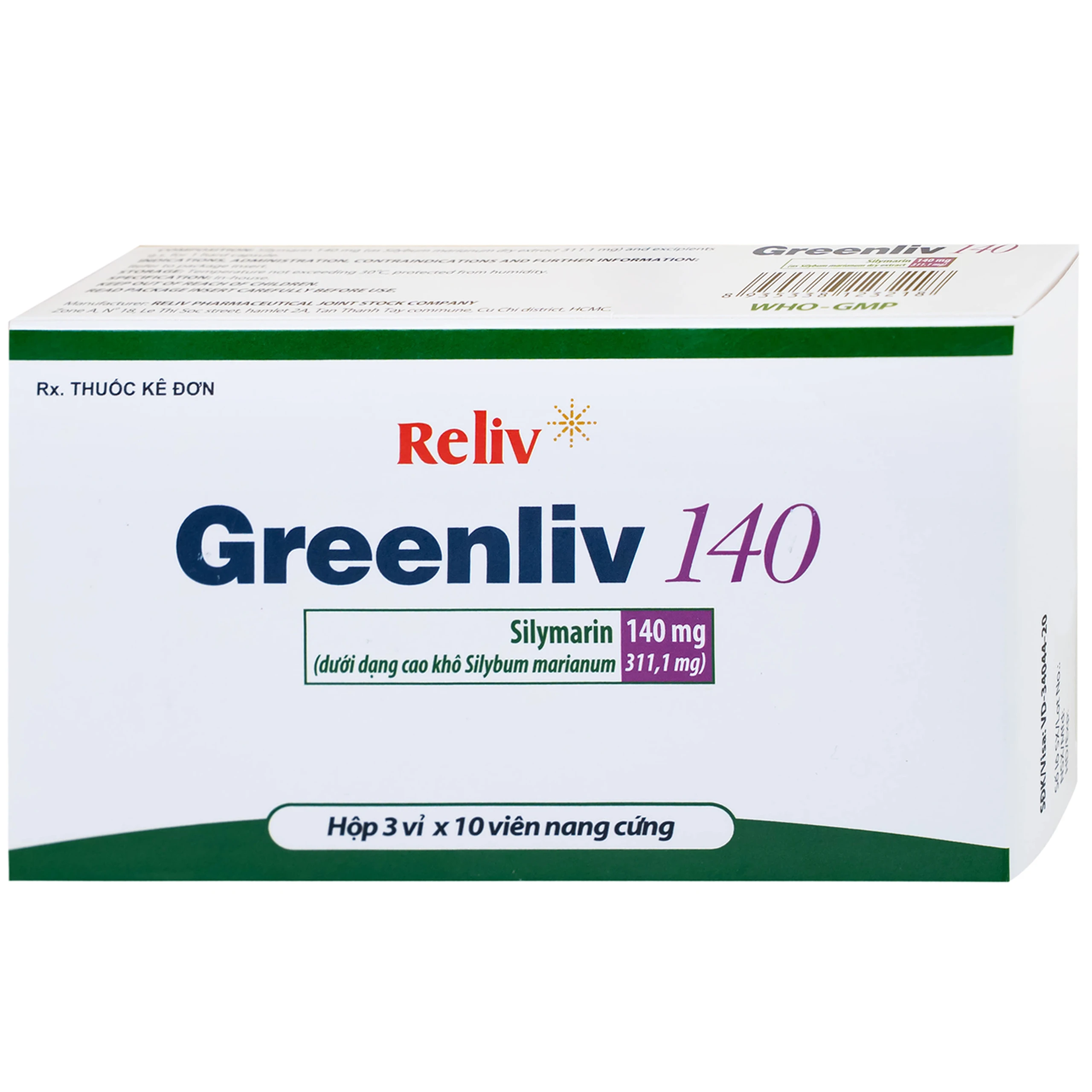 Thuốc Greenliv 140mg Reliv điều trị rối loạn tiêu hóa trong các bệnh về gan, viêm gan cấp và mãn tính (3 vỉ x 10 viên)