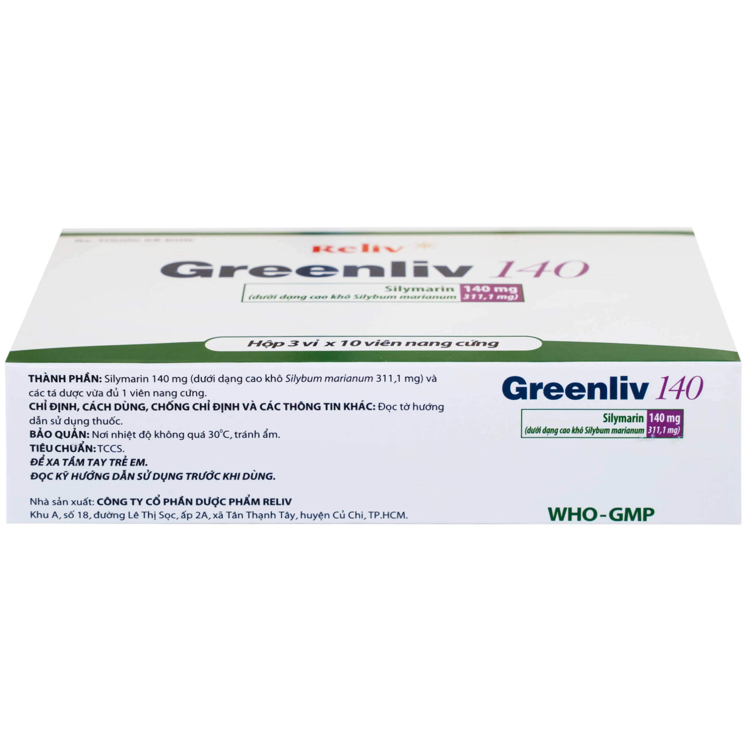 Thuốc Greenliv 140mg Reliv điều trị rối loạn tiêu hóa trong các bệnh về gan, viêm gan cấp và mãn tính (3 vỉ x 10 viên)