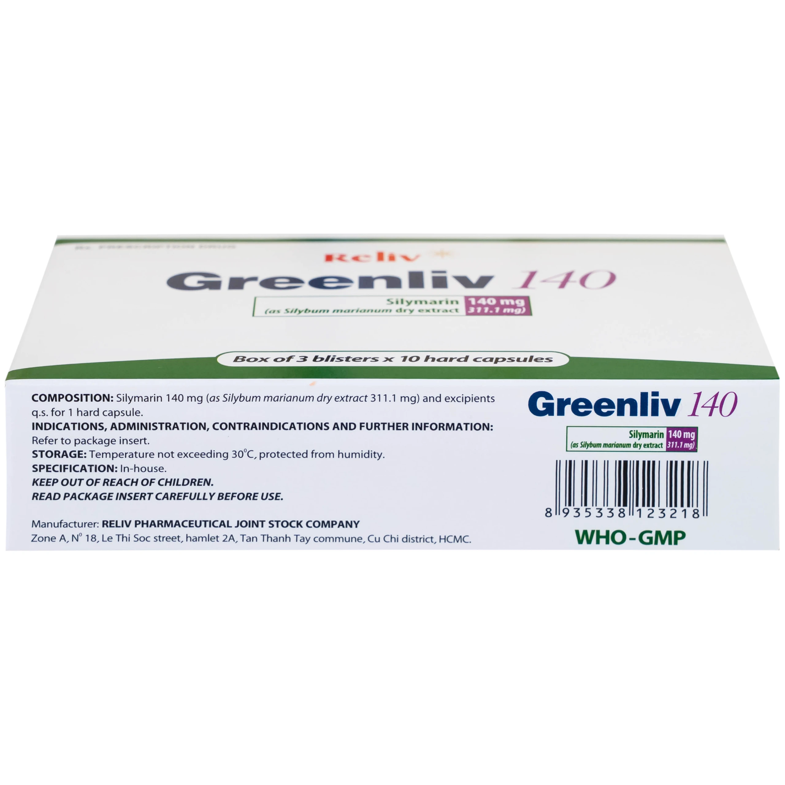 Thuốc Greenliv 140mg Reliv điều trị rối loạn tiêu hóa trong các bệnh về gan, viêm gan cấp và mãn tính (3 vỉ x 10 viên)