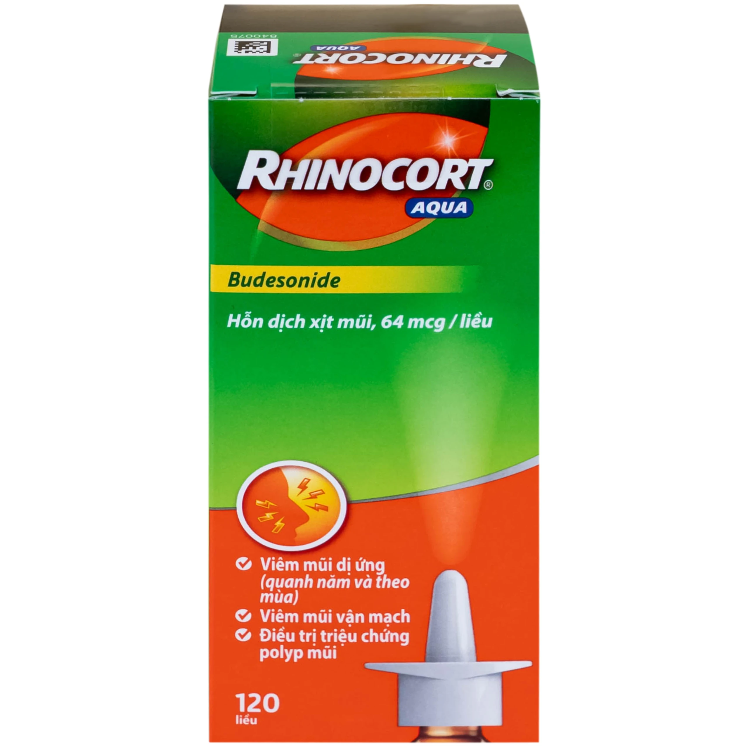 Thuốc Rhinocort Aqua 64mcg McNeil điều trị trong các trường hợp viêm mũi dị ứng quanh năm và viêm mũi dị ứng theo mùa (120 liều)