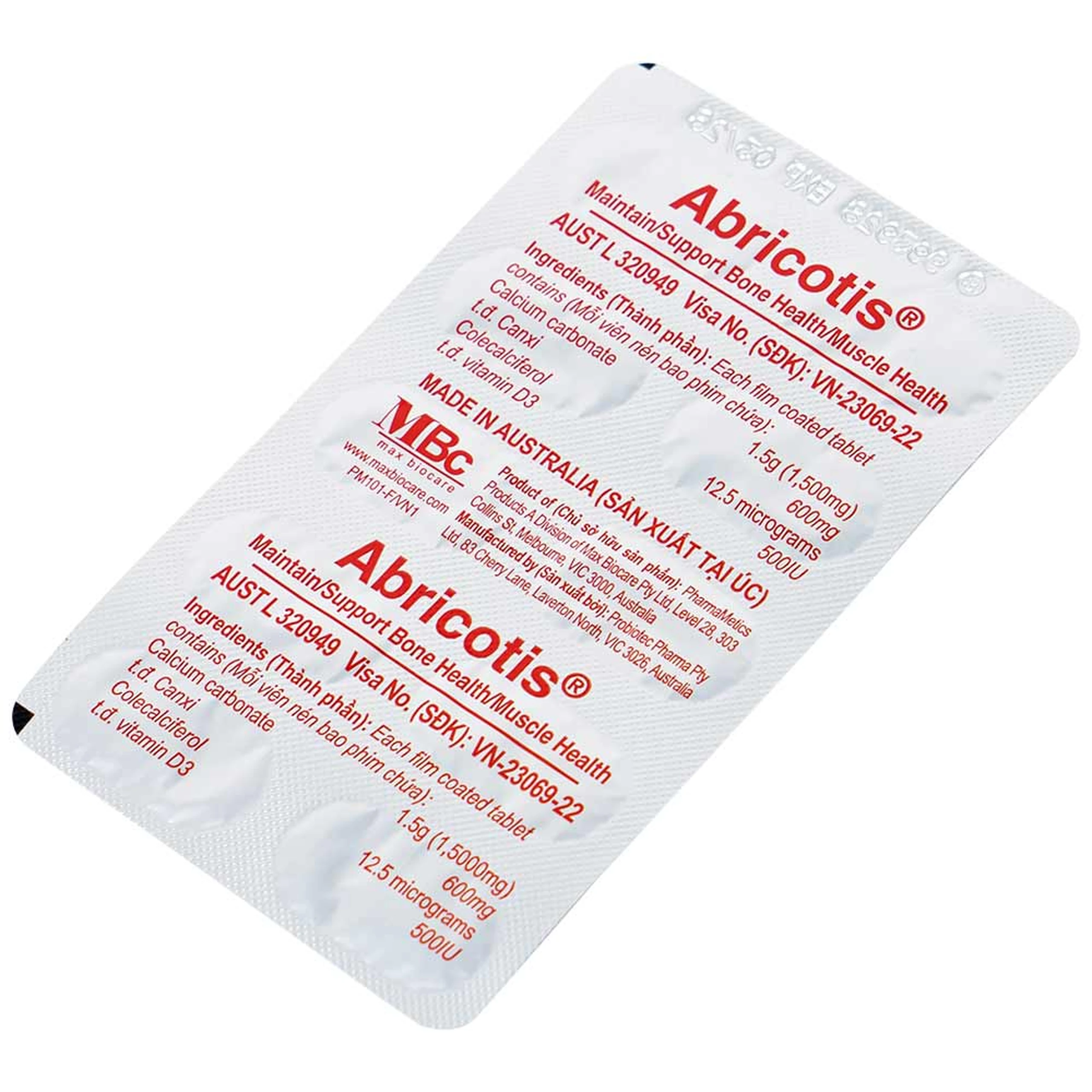 Thuốc Abricotis Probiotec hỗ trợ sức khỏe xương, cơ bắp, bổ sung canxi (6 vỉ x 10 viên)