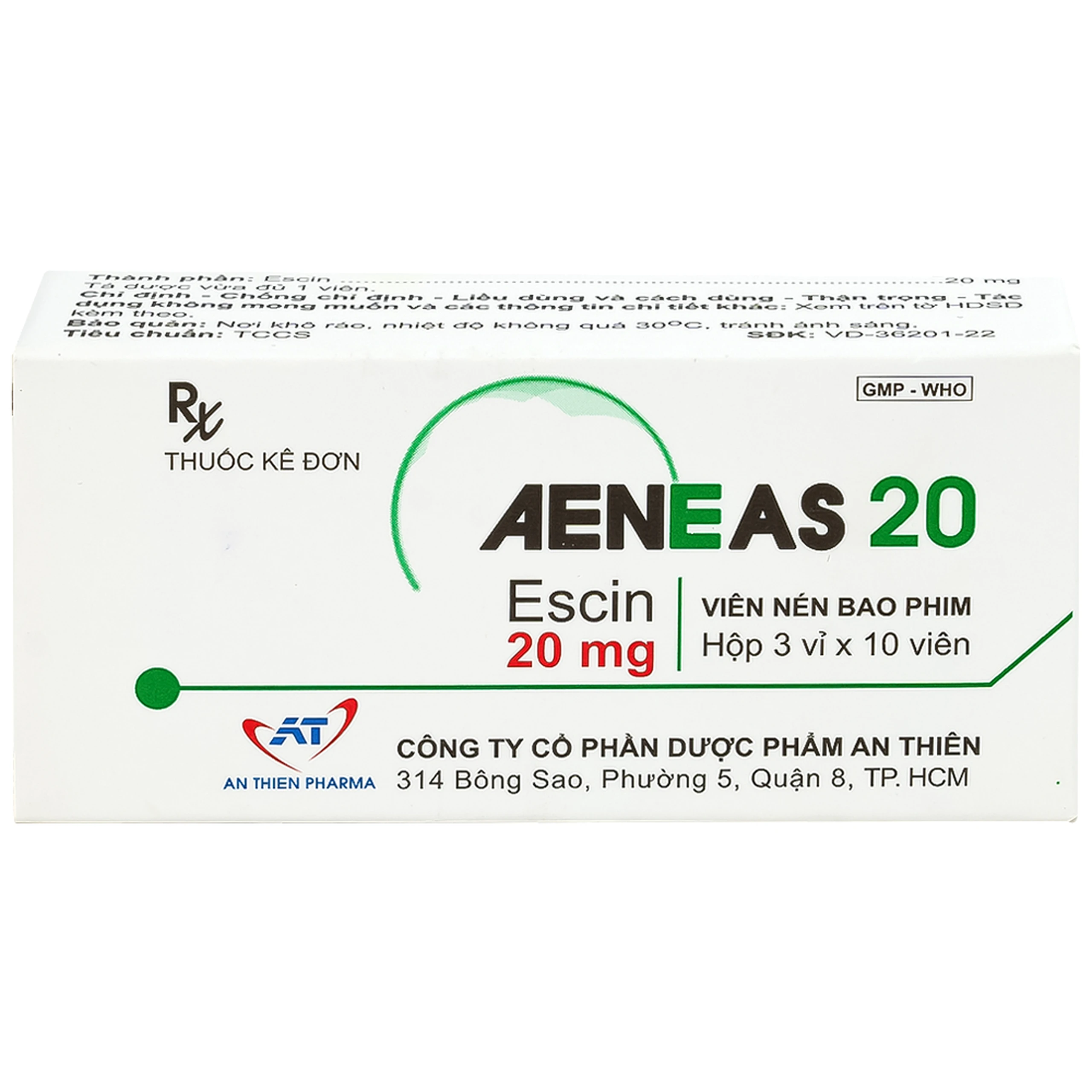 Thuốc Aeneas 20 An Thiên điều trị phù não, phòng và điều trị tụ máu (3 vỉ x 10 viên)