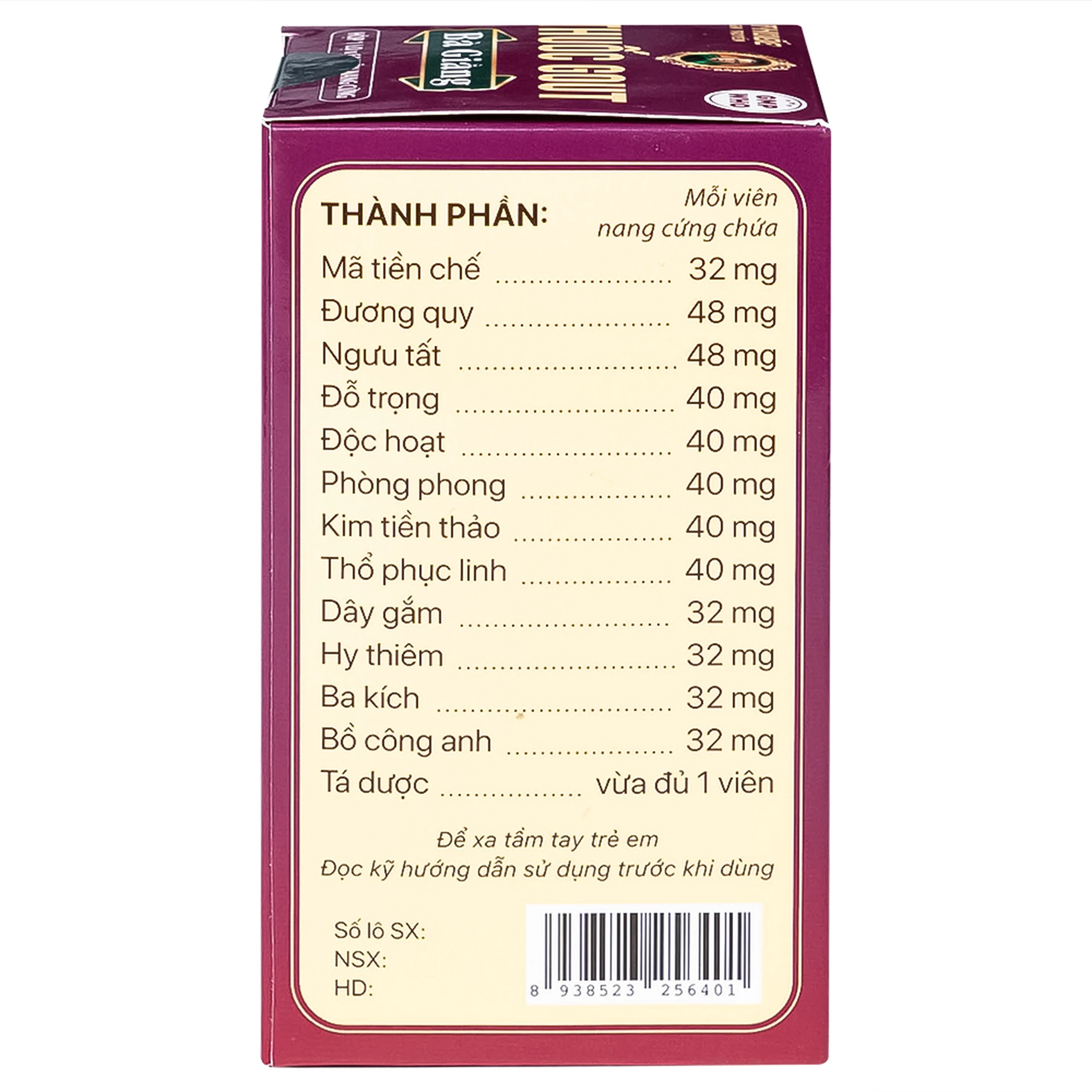 Thuốc Gout Bà Giằng điều trị gout, giảm acid uric, trị khớp do lắng đọng urat, viêm khớp (60 viên)