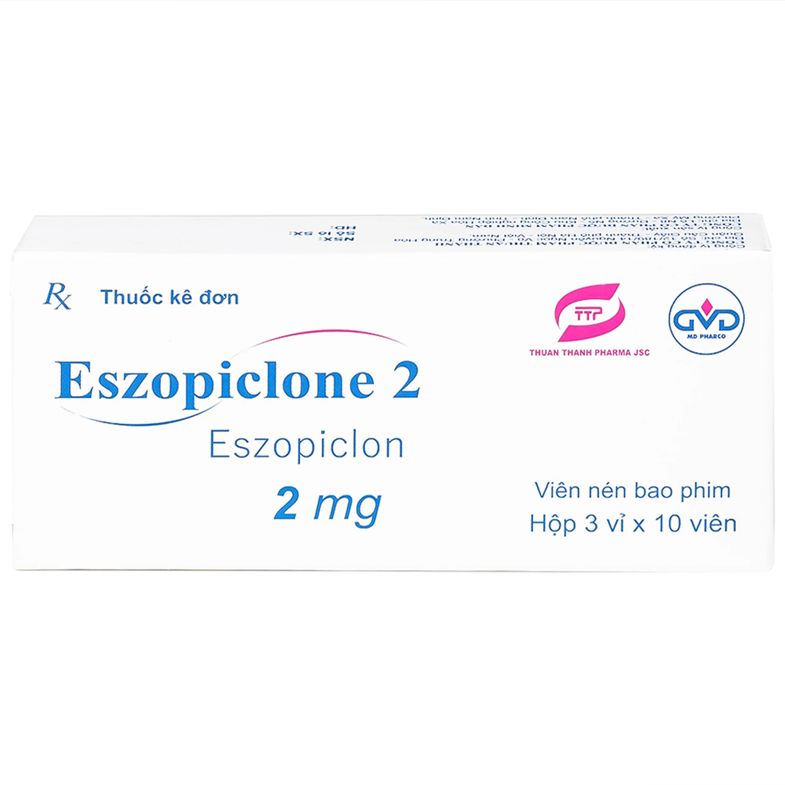 Thuốc Eszopiclone 2mg Minh Dân điều trị chứng mất ngủ (3 vỉ x 10 viên)