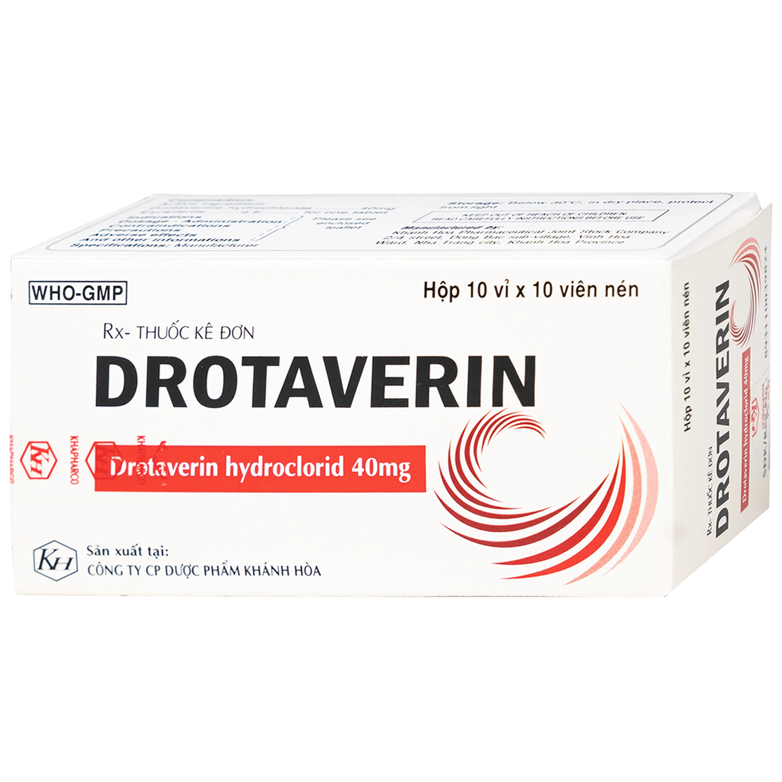 Thuốc Drotaverin 40mg Khapharco điều trị cơn co thắt dạ dày và ruột, hội chứng ruột bị kích thích (10 vỉ x 10 viên)