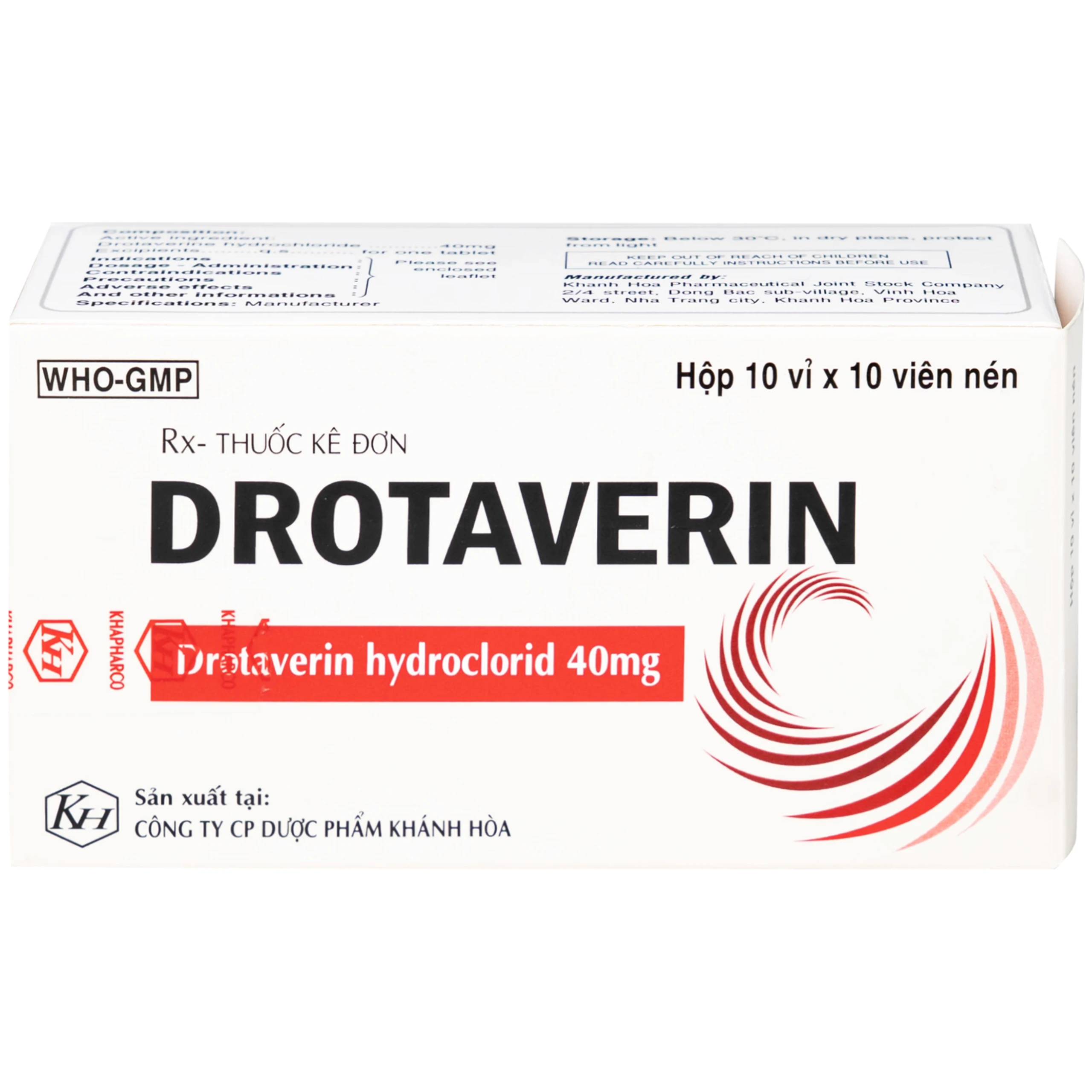 Thuốc Drotaverin 40mg Khapharco điều trị cơn co thắt dạ dày và ruột, hội chứng ruột bị kích thích (10 vỉ x 10 viên)