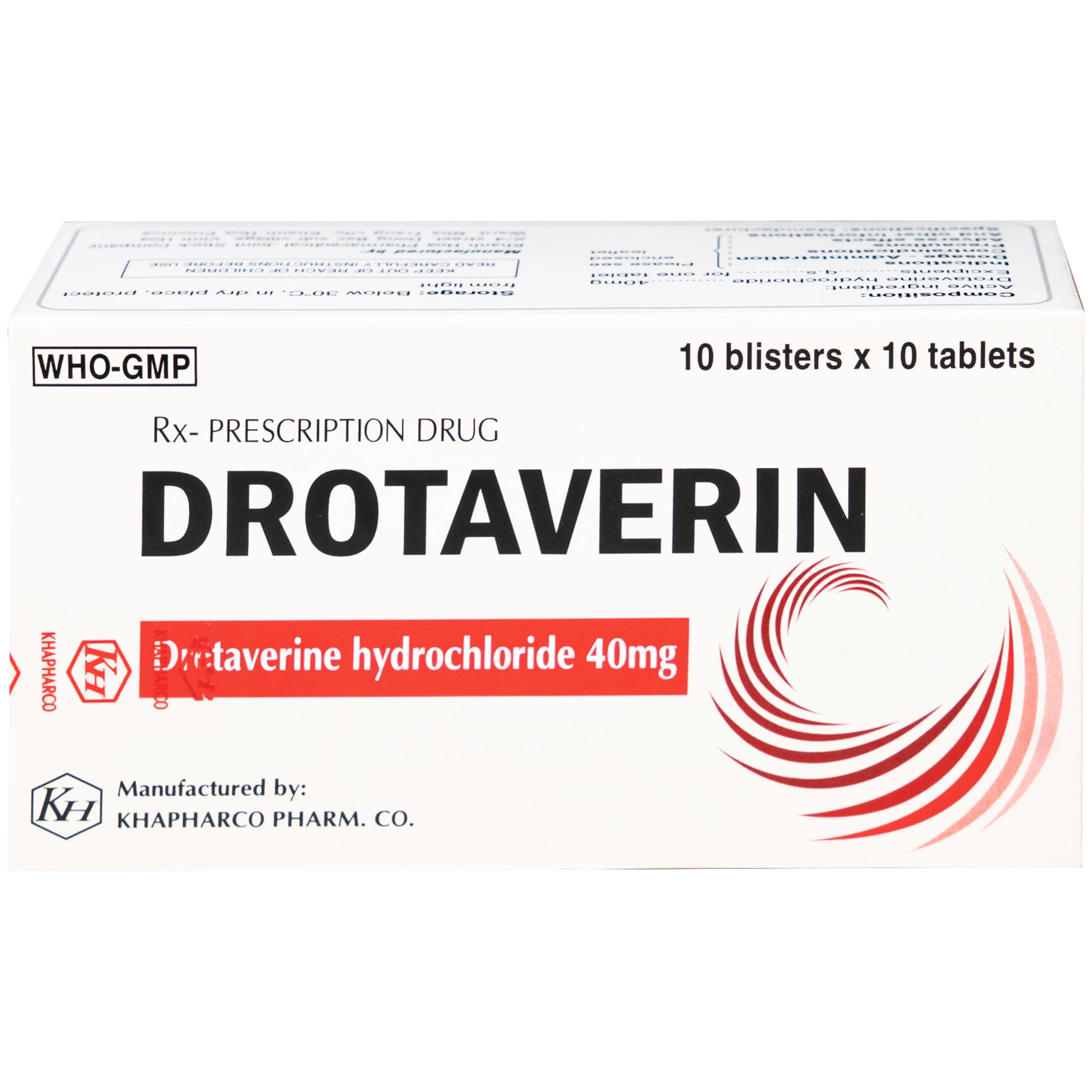 Thuốc Drotaverin 40mg Khapharco điều trị cơn co thắt dạ dày và ruột, hội chứng ruột bị kích thích (10 vỉ x 10 viên)