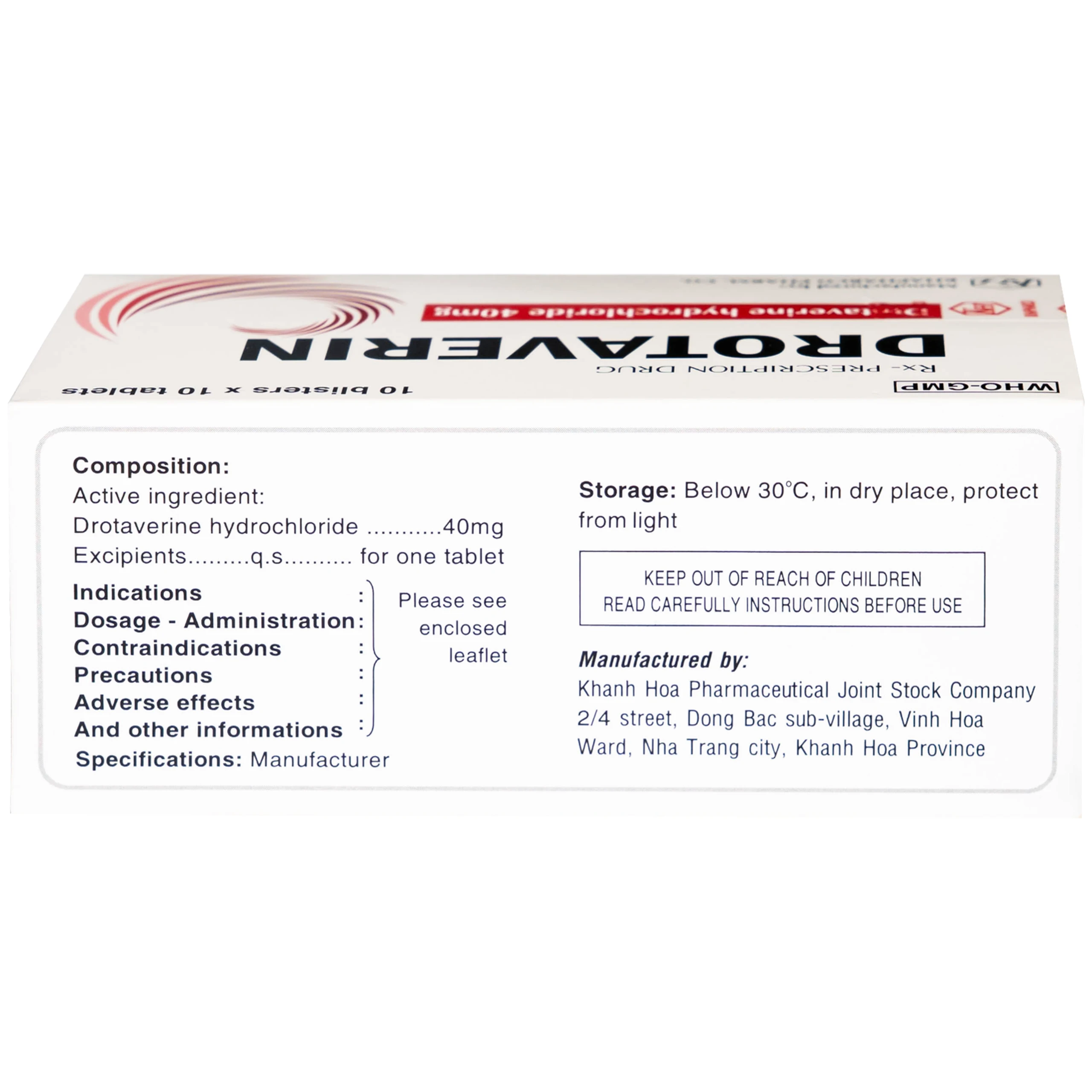 Thuốc Drotaverin 40mg Khapharco điều trị cơn co thắt dạ dày và ruột, hội chứng ruột bị kích thích (10 vỉ x 10 viên)