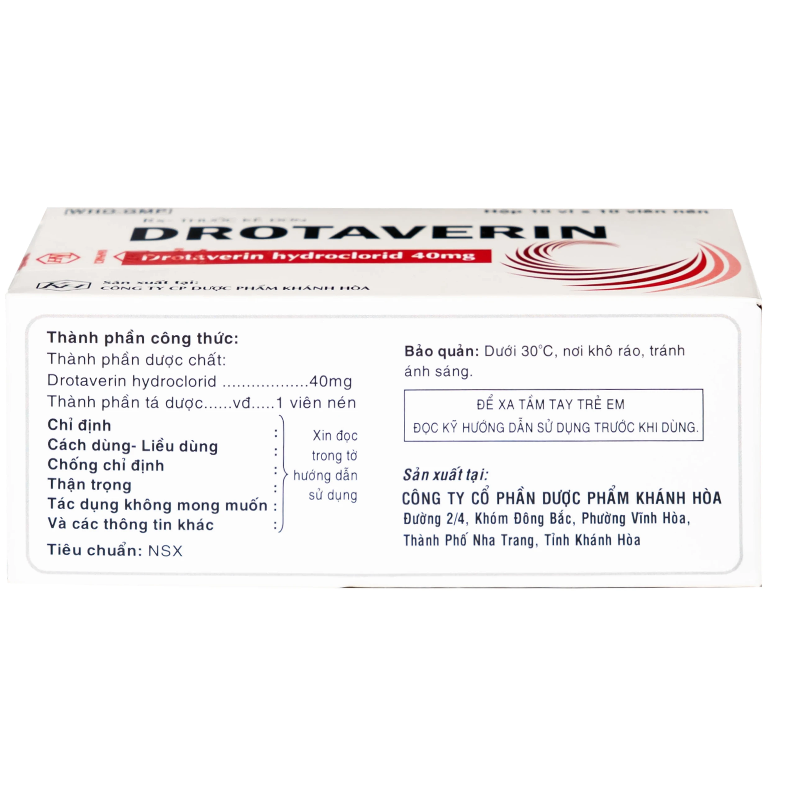 Thuốc Drotaverin 40mg Khapharco điều trị cơn co thắt dạ dày và ruột, hội chứng ruột bị kích thích (10 vỉ x 10 viên)