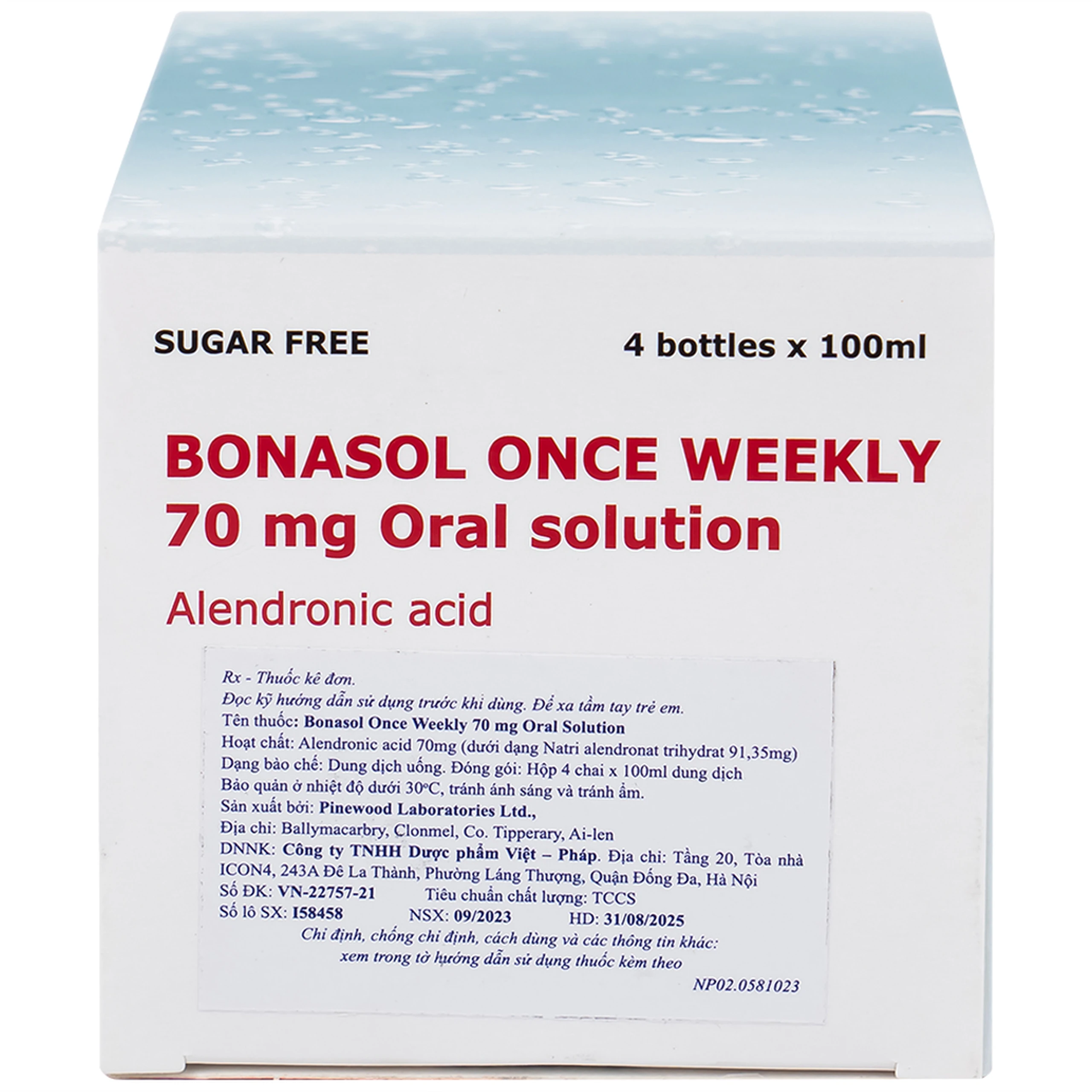 Dung dịch uống Bonasol Once Weekly 70mg Oral Solution Pinewood điều trị loãng xương (4 chai x 100 ml)