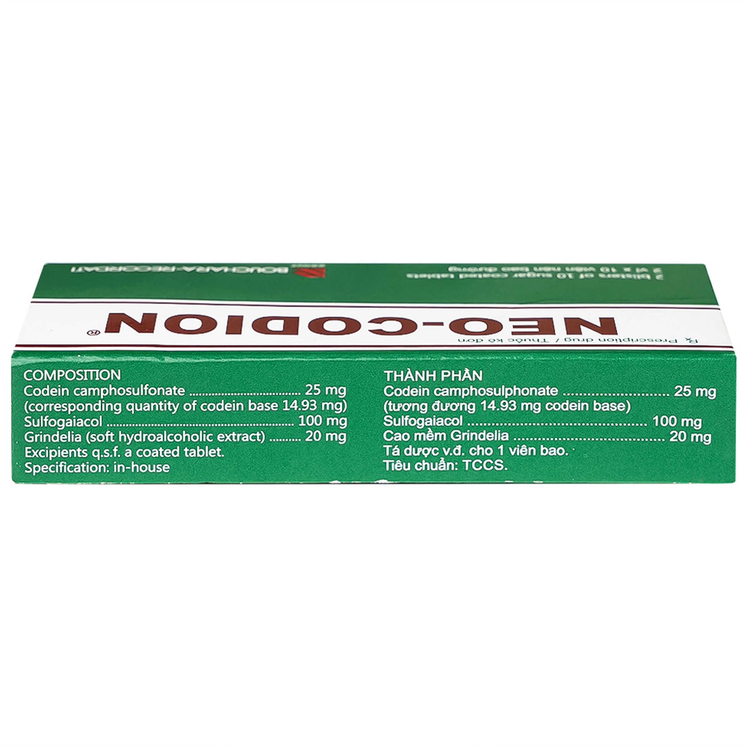 Viên nén Neo-Codion Bouchara điều trị triệu chứng ho khan (2 vỉ x 10 viên)
