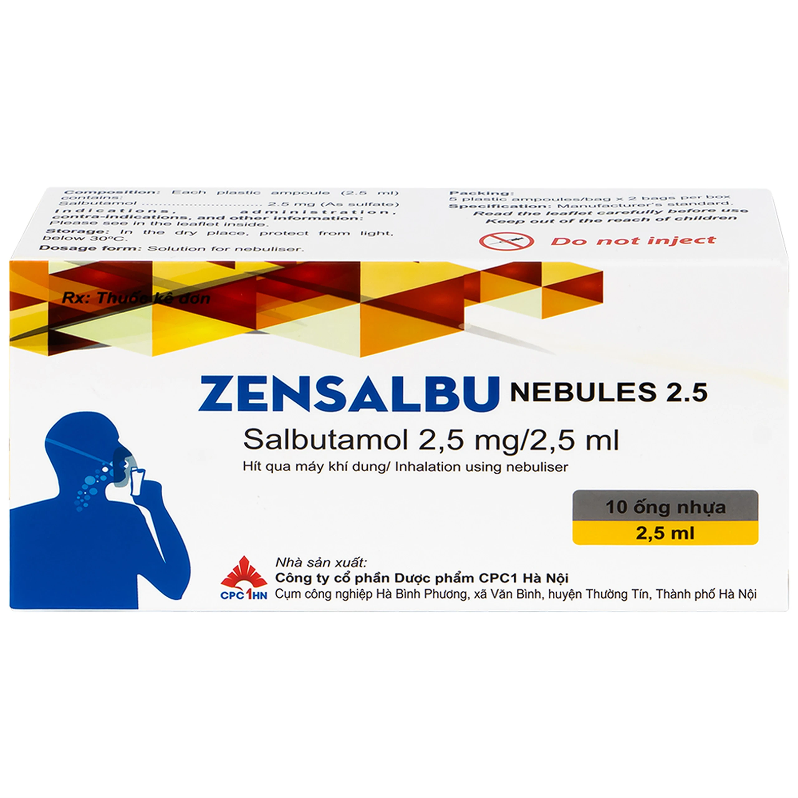 Thuốc Zensalbu 2.5mg CPC1HN kiểm soát co thắt phế quản mạn, điều trị hen nặng cấp tính (2 vỉ x 5 ống)