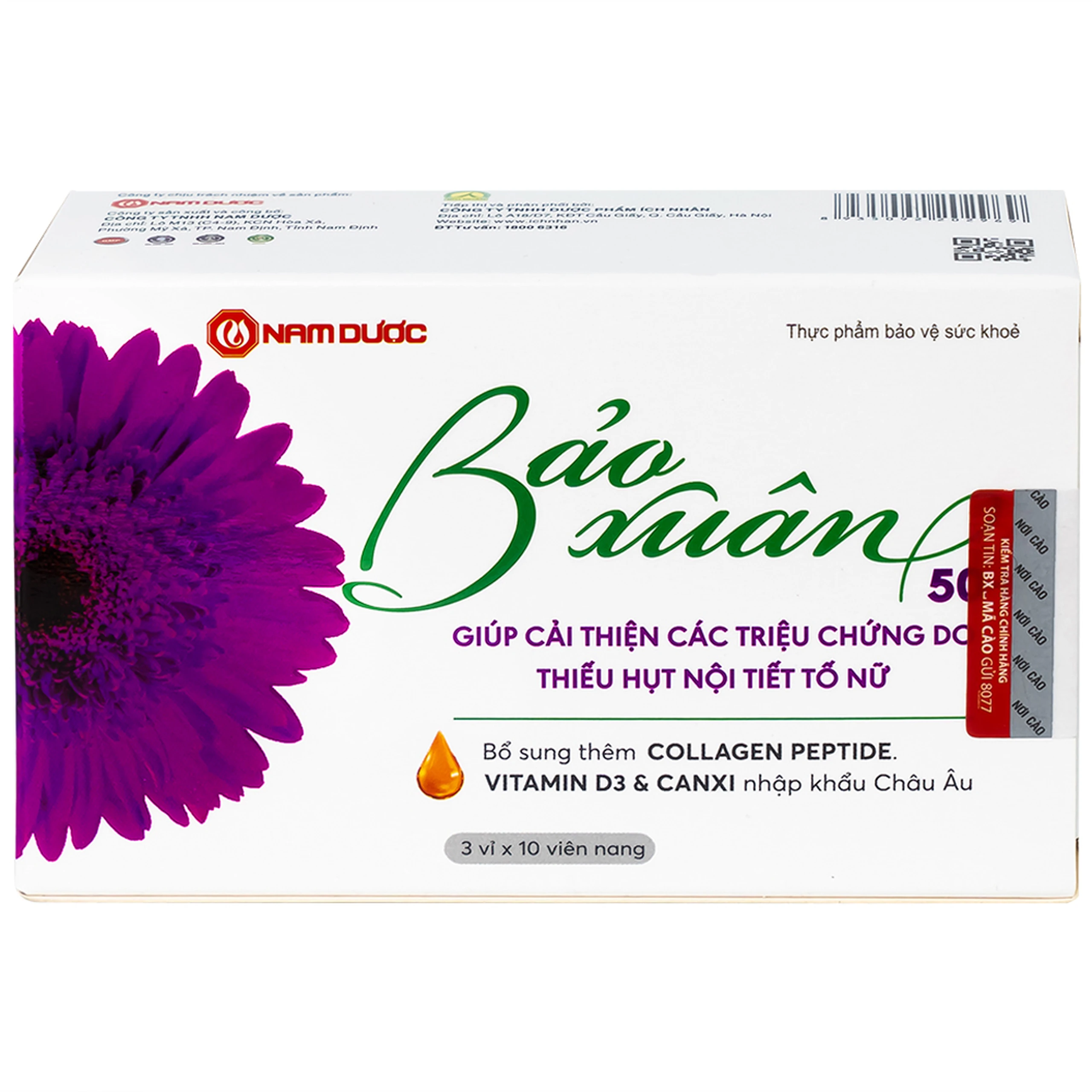 Viên giúp bổ sung nội tiết tố nữ estrogen Bảo Xuân 50+ Nam Dược (3 vỉ x 10 viên)