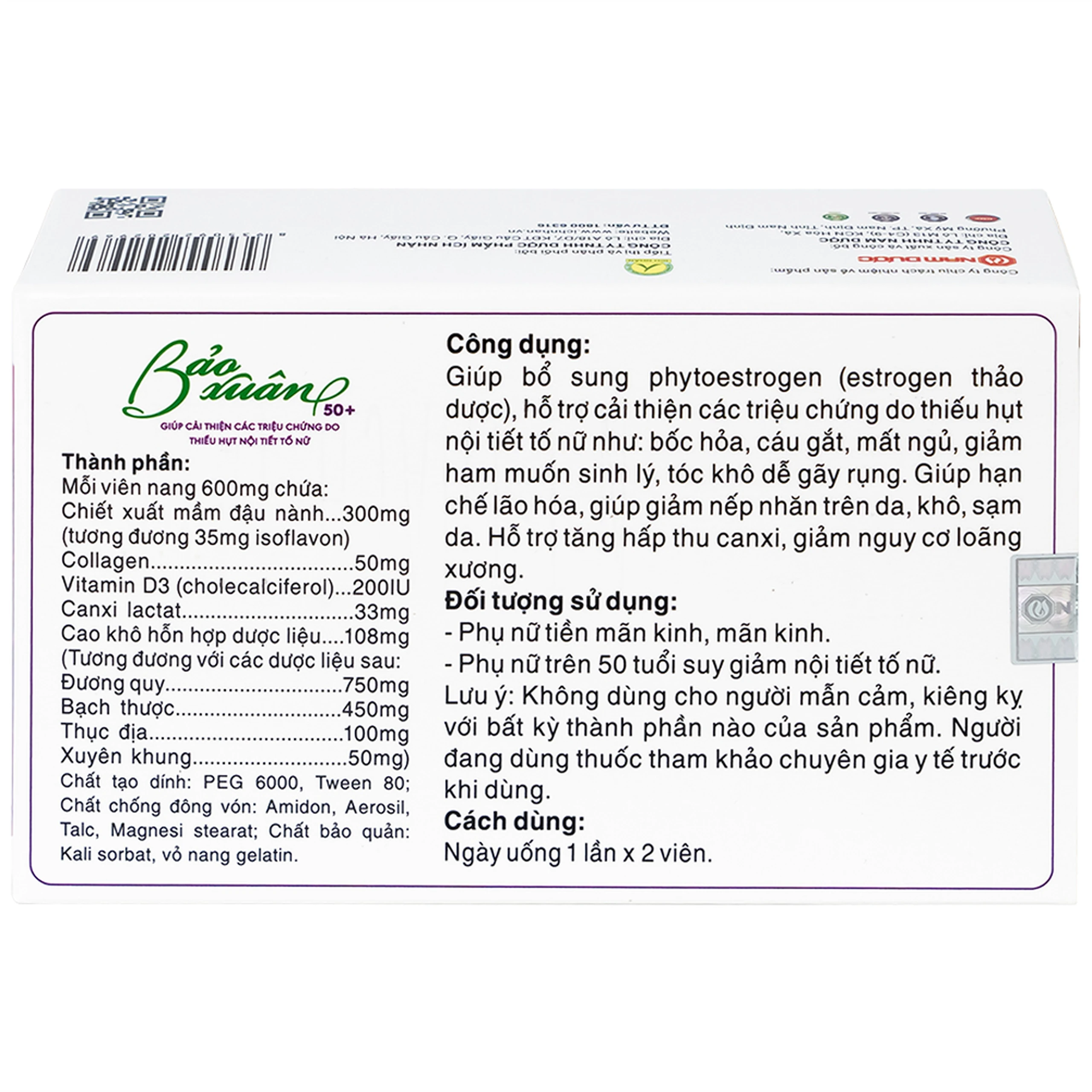 Viên giúp bổ sung nội tiết tố nữ estrogen Bảo Xuân 50+ Nam Dược (3 vỉ x 10 viên)