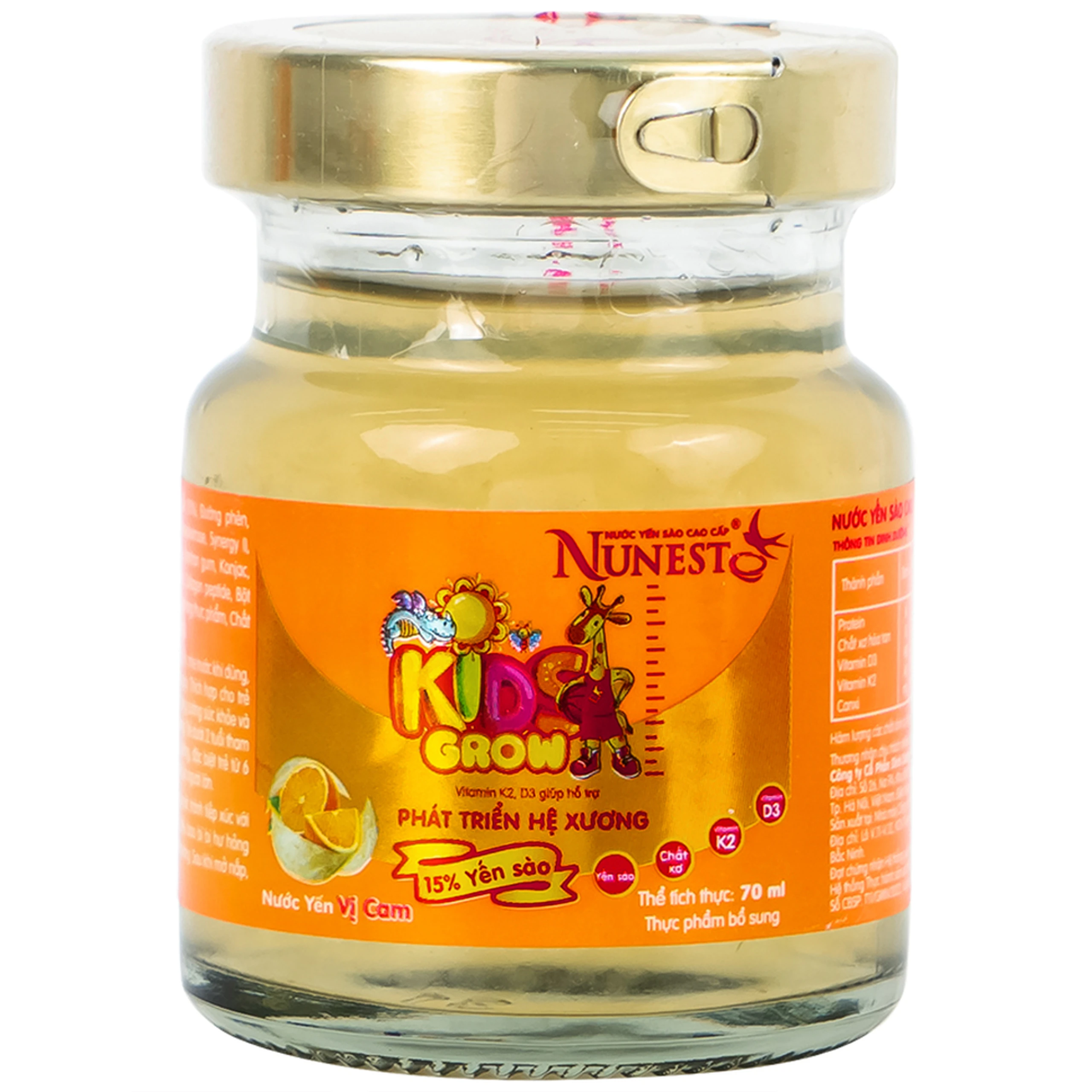 Nước Yến Sào Cao Cấp Cho Trẻ Em Nunest Kid Grow Vị Cam (6 hũ x 70ml)