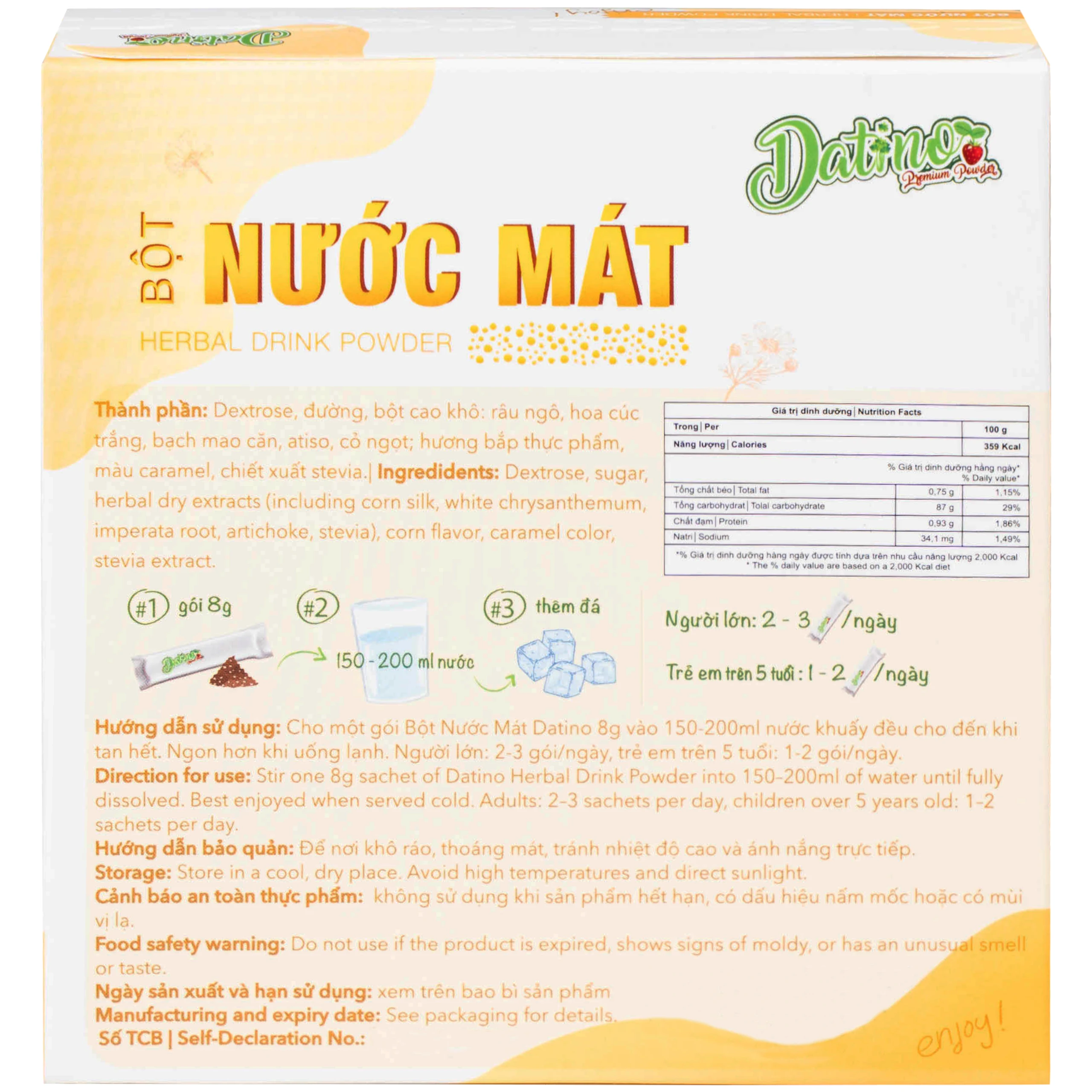 Bột Nước Mát Datino Herbal Drink Powder (10 gói x 8g)