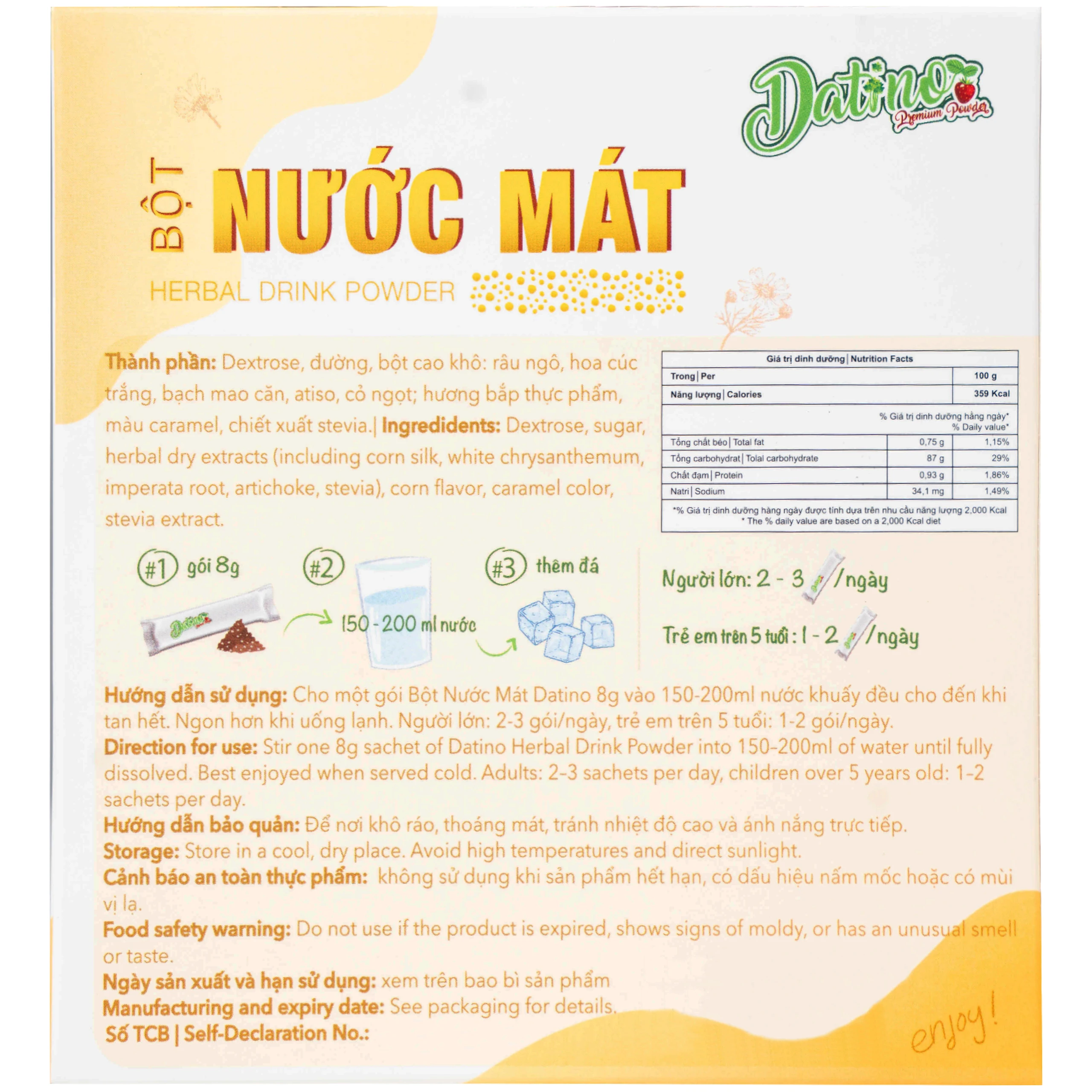 Bột Nước Mát Datino Herbal Drink Powder (10 gói x 8g)