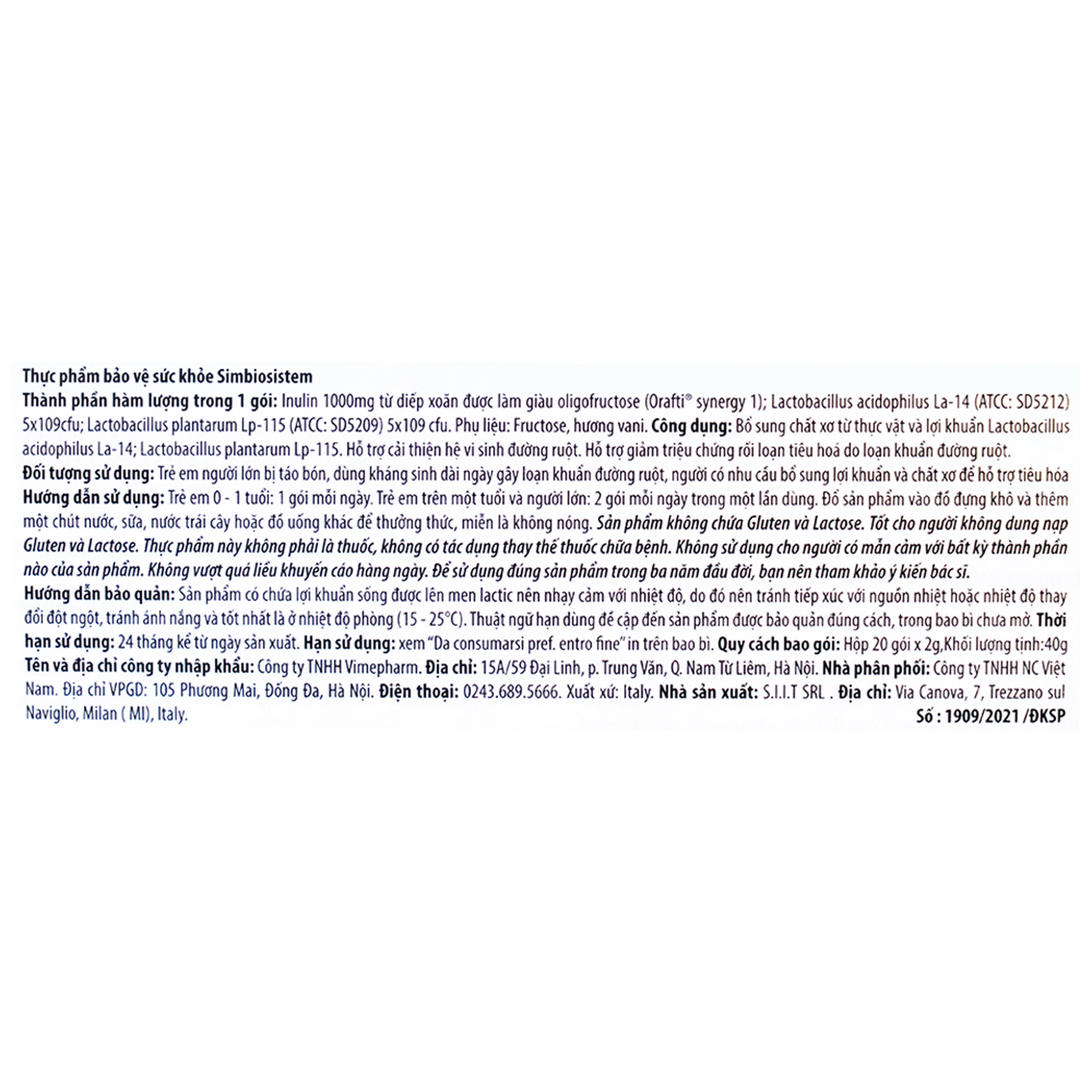 Bổ sung chất xơ và lợi khuẩn Bouna Simbiosistem Bustine (20 gói)