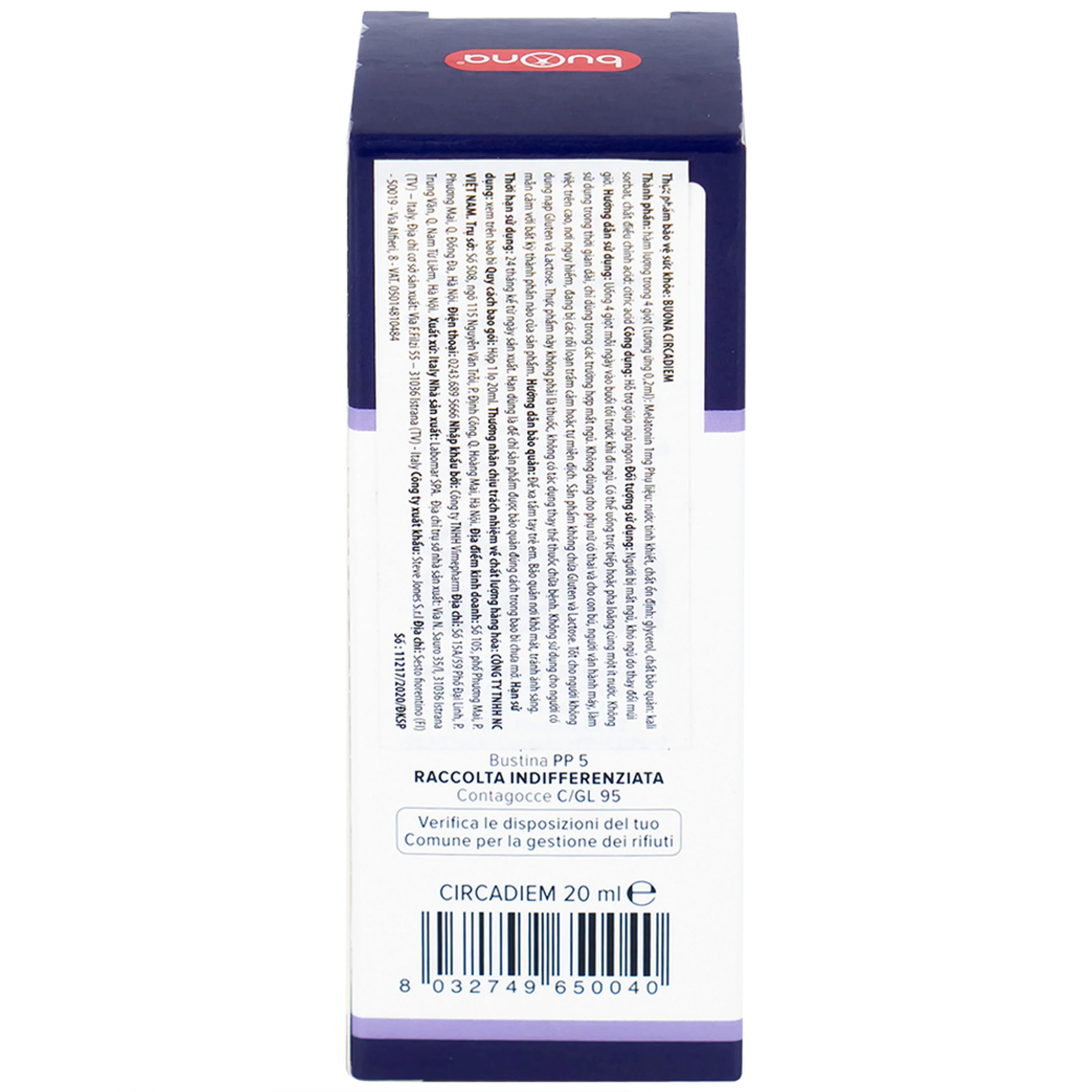 Dung dịch hỗ trợ giúp ngủ ngon Buona Circadiem (20ml)