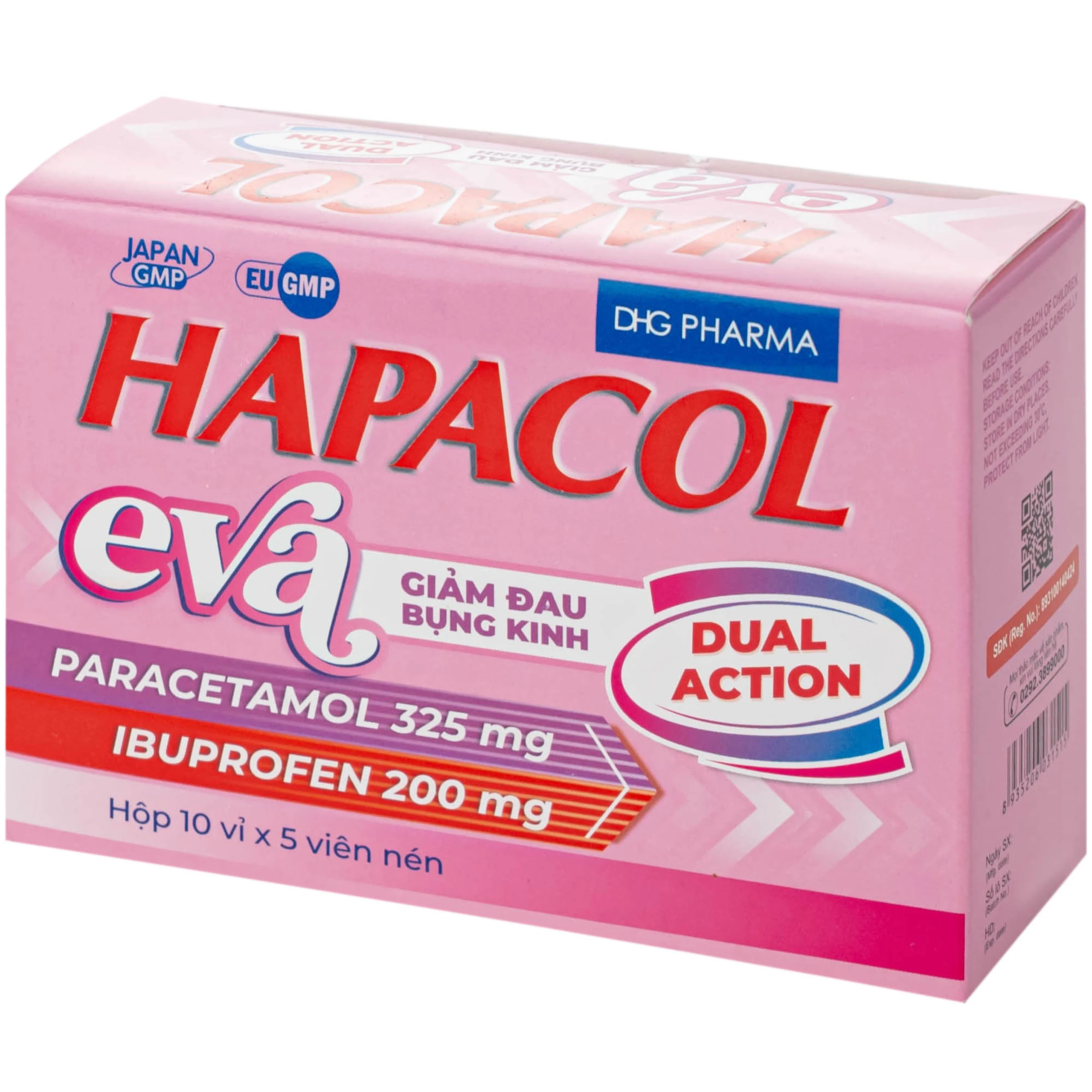 Thuốc Hapacol Eva giảm đau bụng kinh Dhg Pharma (10 vỉ x 5 viên)