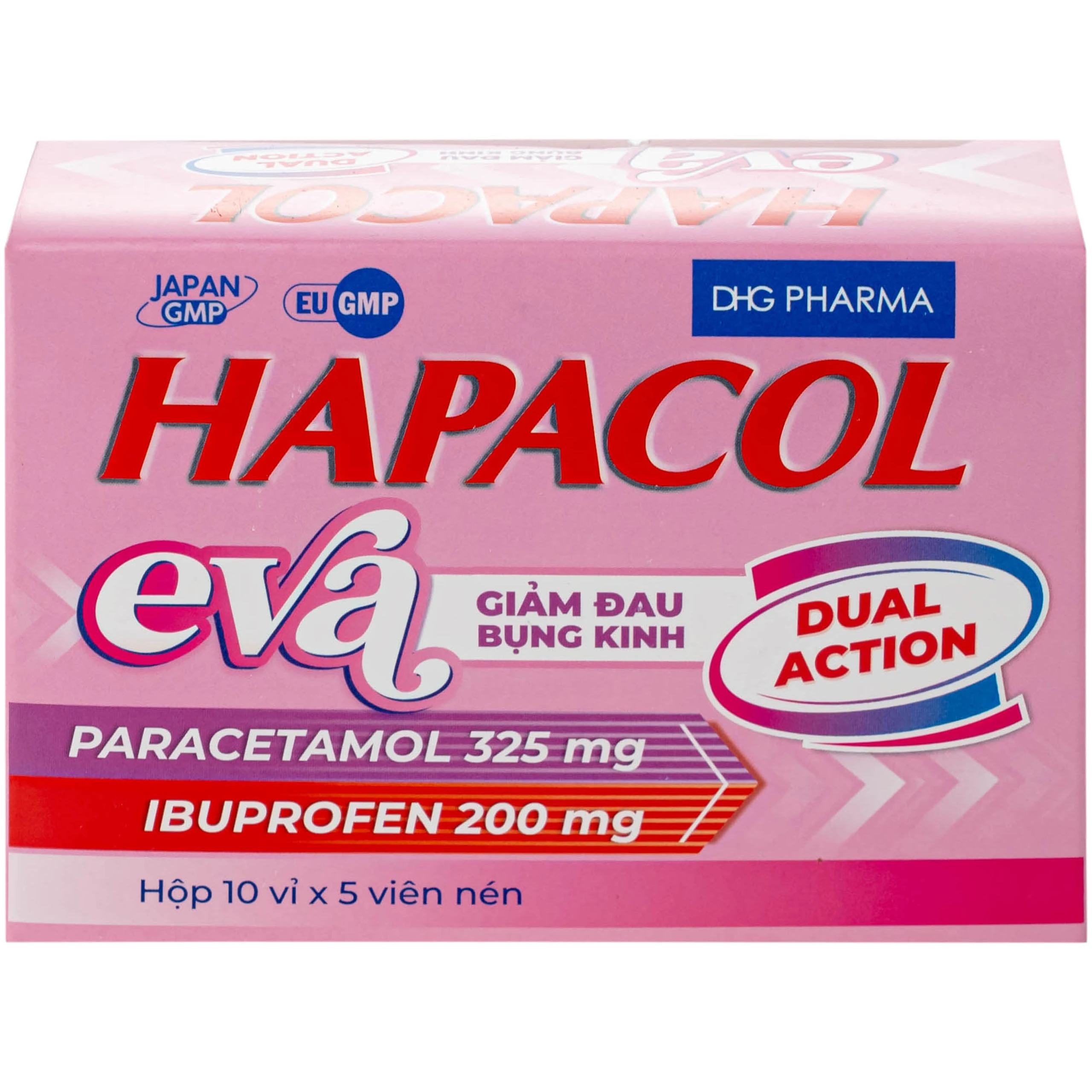 Thuốc Hapacol Eva giảm đau bụng kinh Dhg Pharma (10 vỉ x 5 viên)