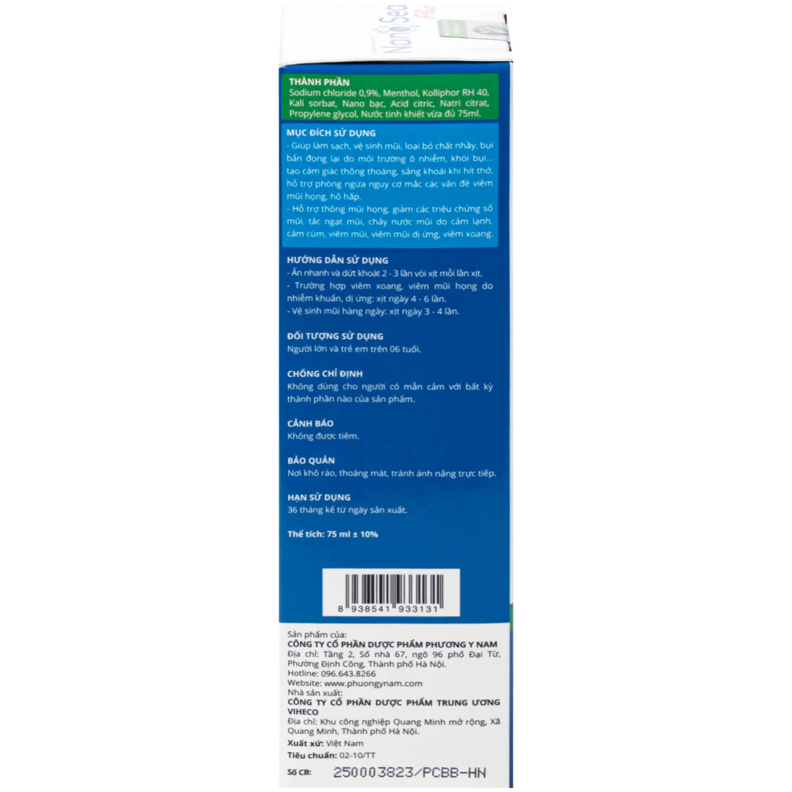 Xịt mũi muối biển Nano Sea Plus người lớn 75ml giúp làm sạch, thông mũi họng