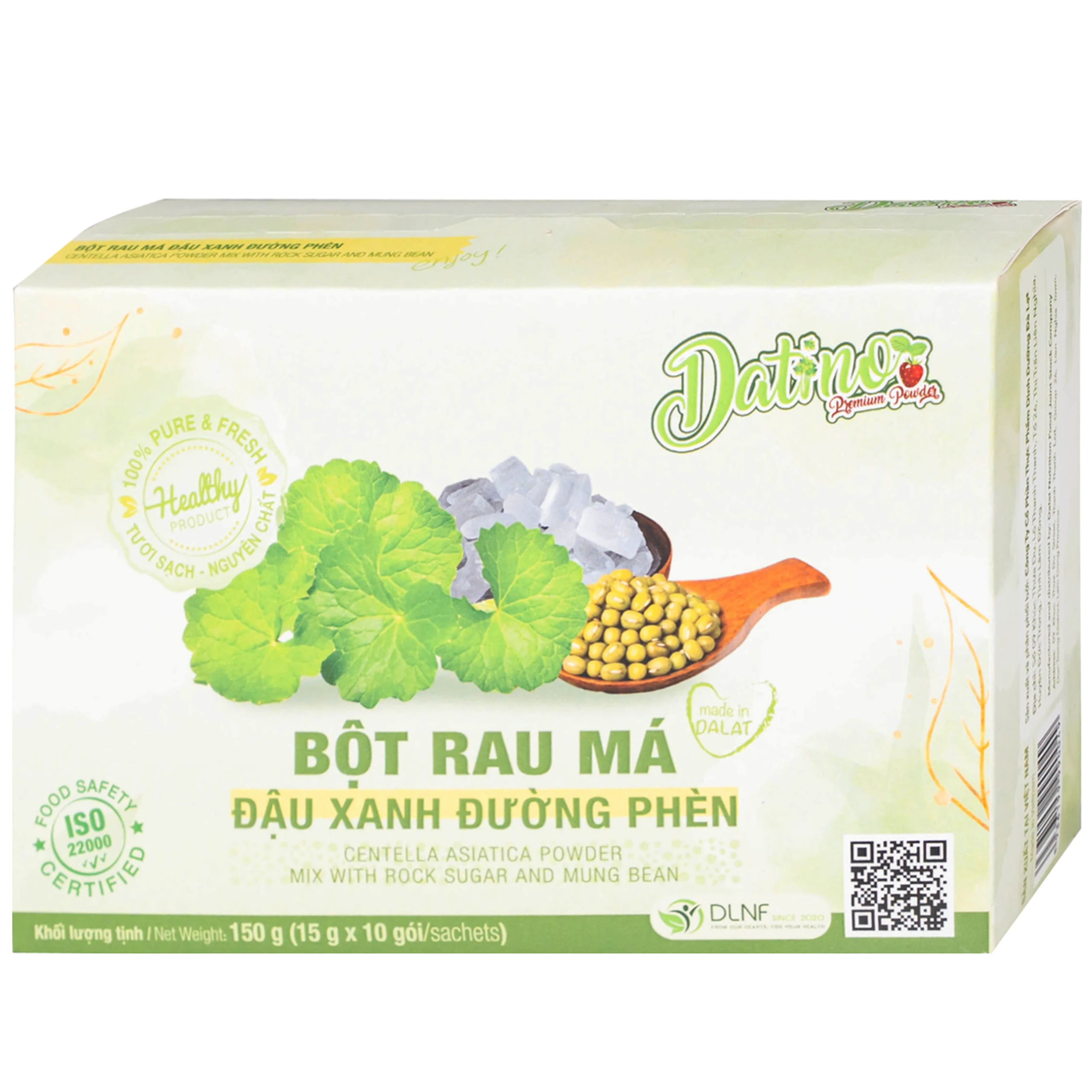 Bột Rau Má Đậu Xanh Đường Phèn Datino (10 gói x 15g)