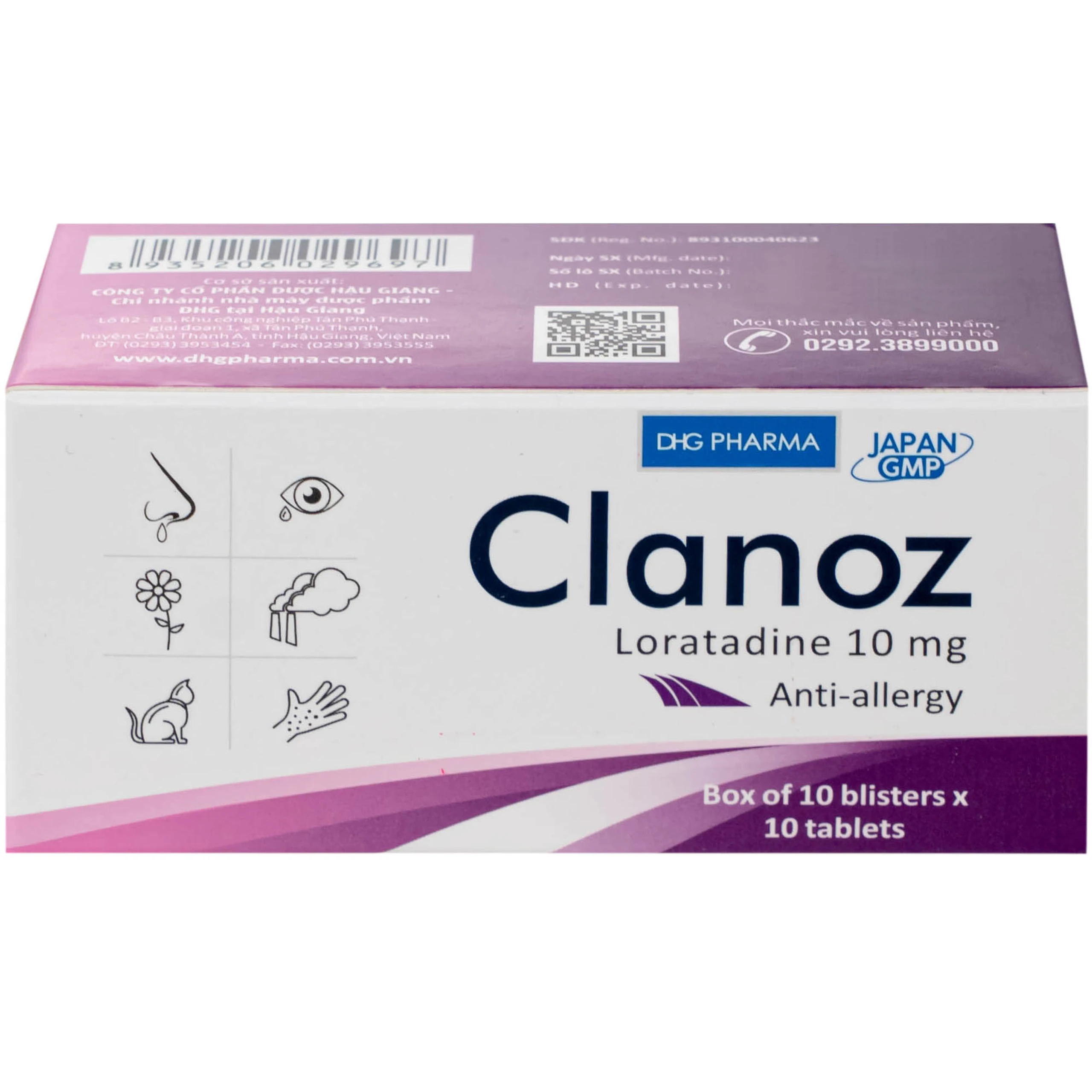 Thuốc Clanoz 10MG Dhg Pharma điều trị viêm mũi dị ứng, mè đay (10 vỉ x 10 viên)