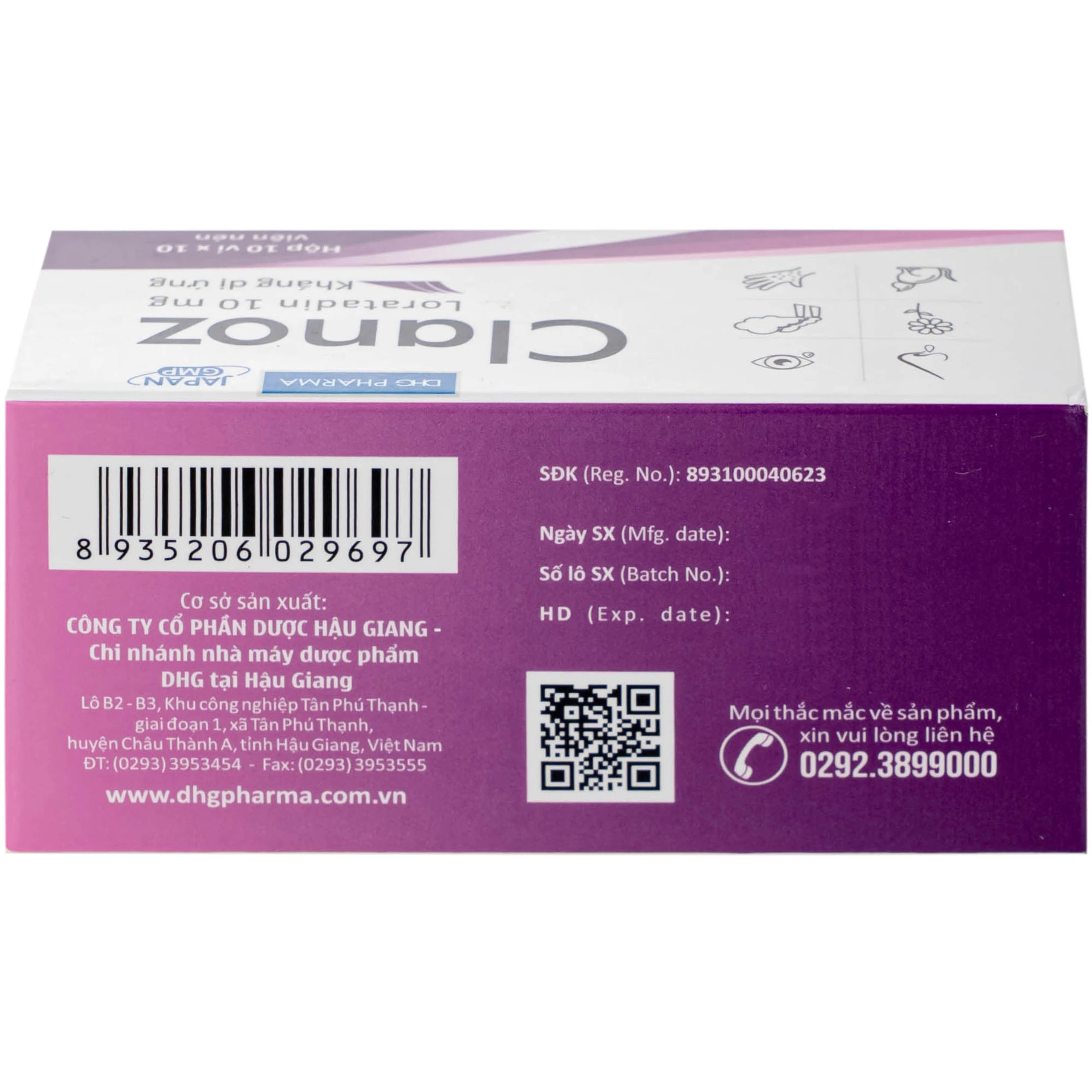 Thuốc Clanoz 10MG Dhg Pharma điều trị viêm mũi dị ứng, mè đay (10 vỉ x 10 viên)