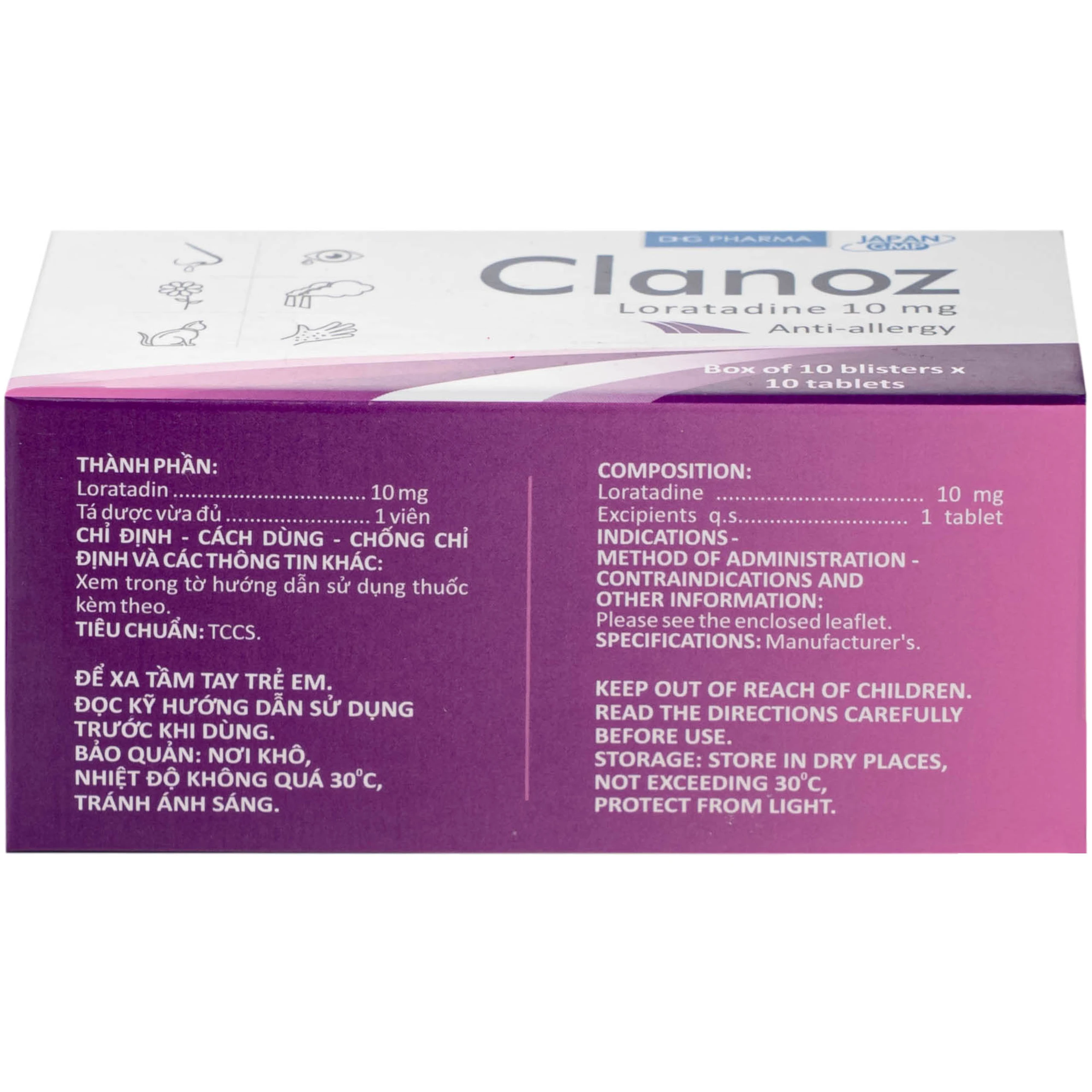 Thuốc Clanoz 10MG Dhg Pharma điều trị viêm mũi dị ứng, mè đay (10 vỉ x 10 viên)