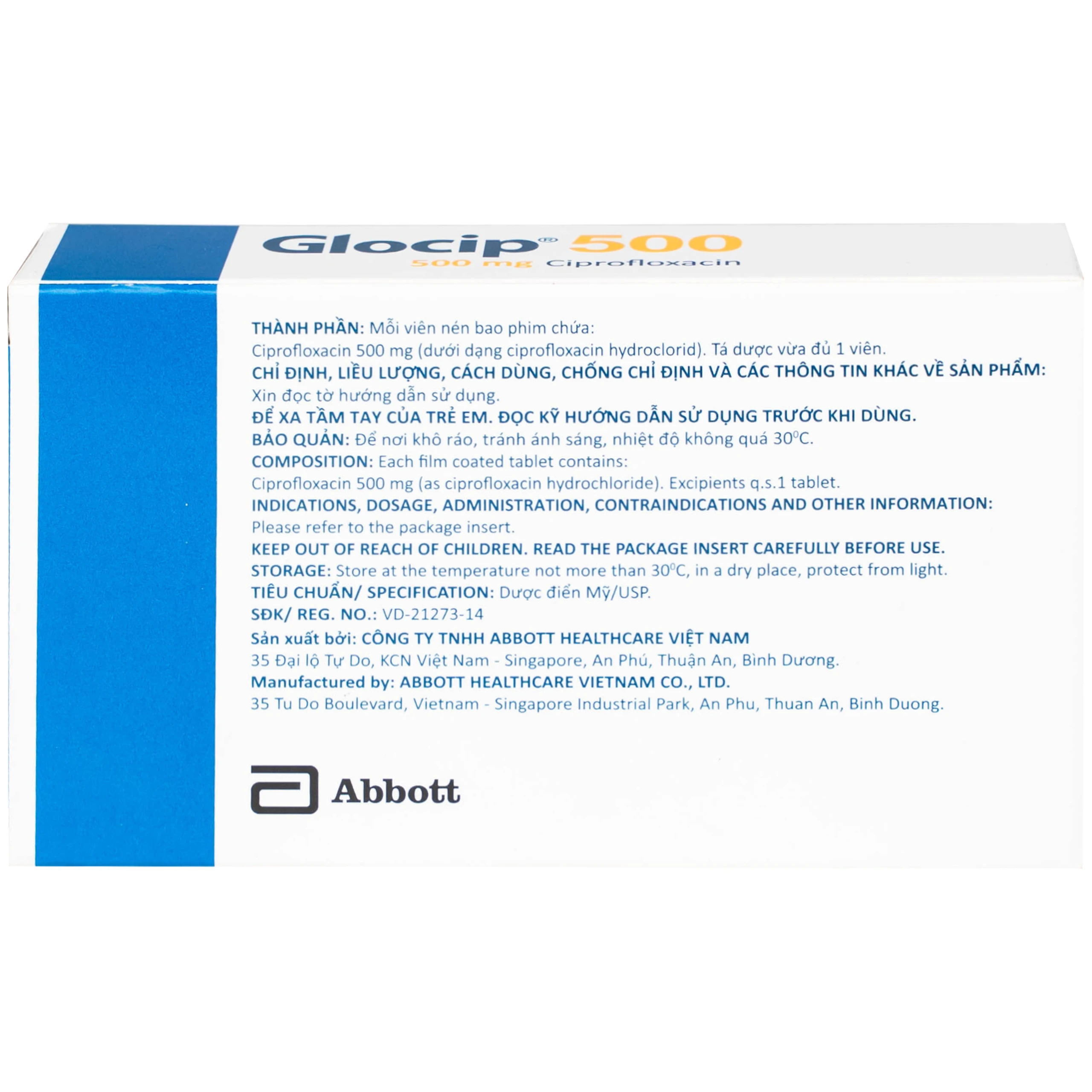 Thuốc Glocip 500 Glomed điều trị nhiễm khuẩn (3 vỉ x 10 viên)