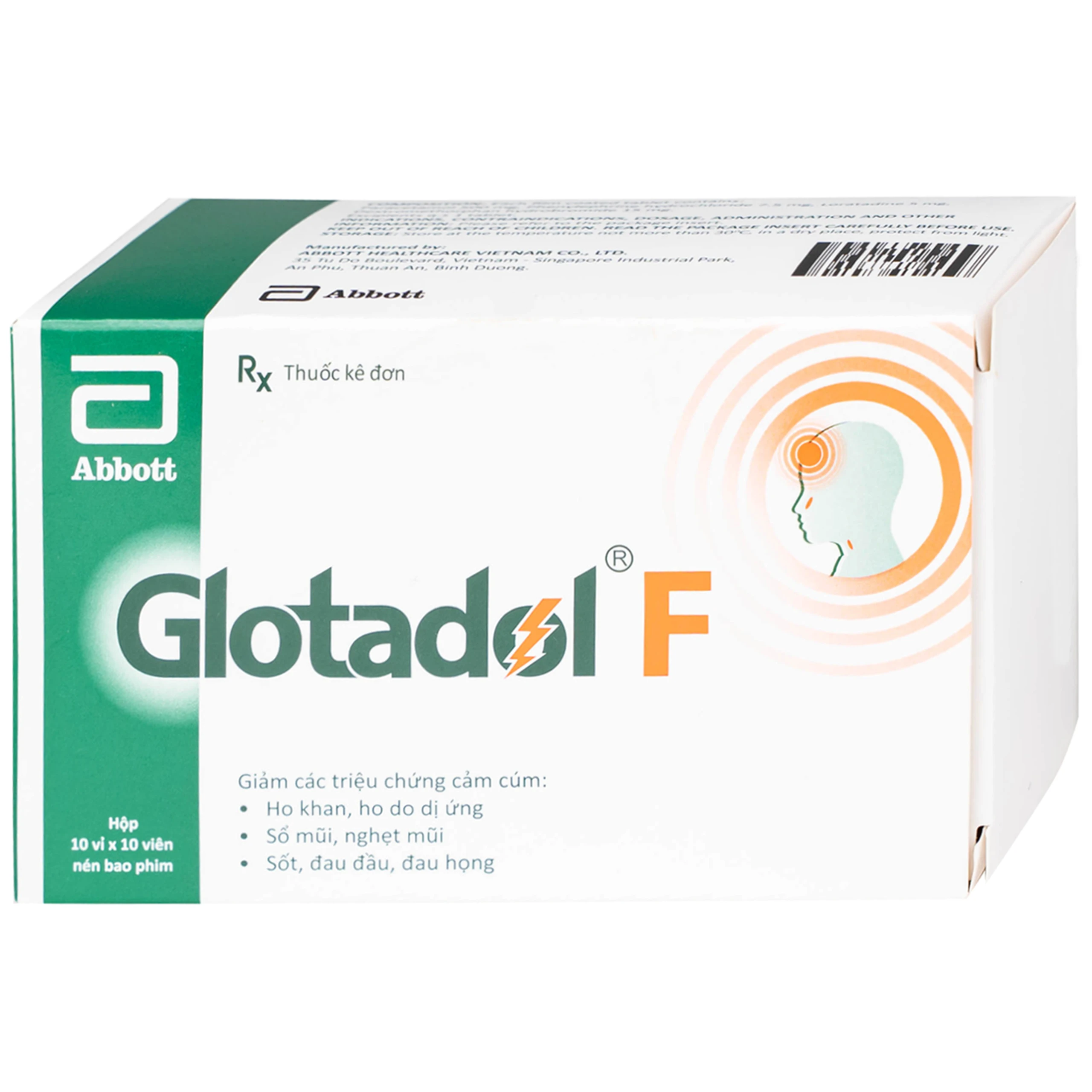 Thuốc Glotadol F Glomed hỗ trợ giảm nhanh các triệu chứng do cảm cúm, cảm lạnh (10 vỉ x 10 viên)