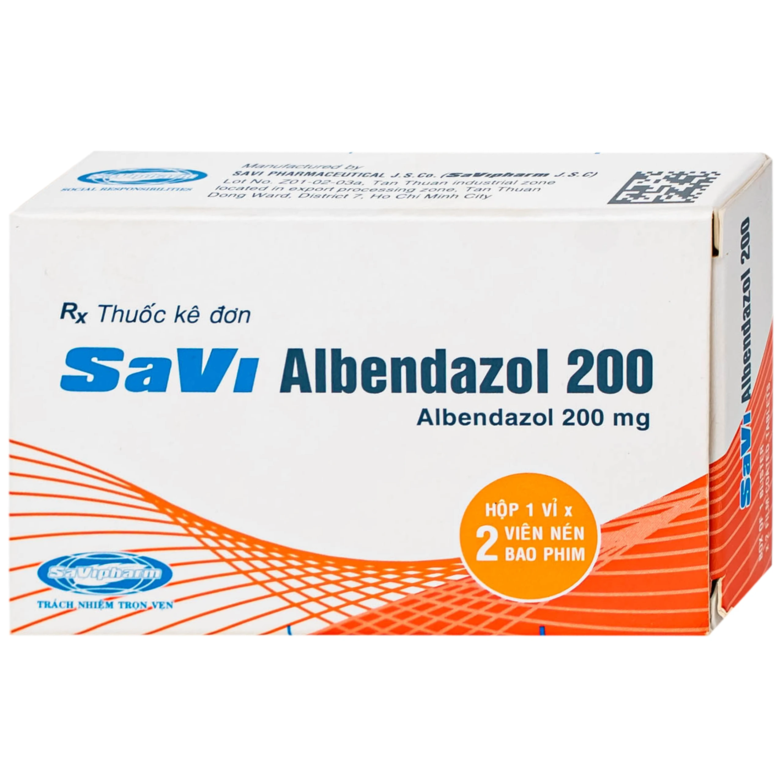 Thuốc SaVi Albendazol 200 điều trị nhiễm ấu trùng sán lợn có tổn thương não (1 vỉ x 2 viên)