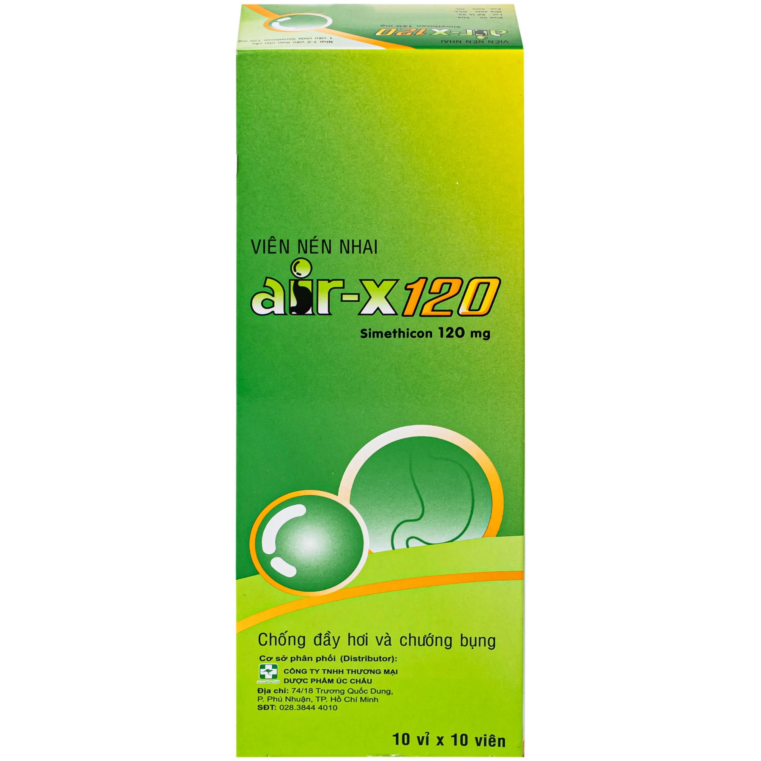 Viên nhai AIR-X 120 chống đầy hơi và chướng bụng (10 vỉ x 10 viên)