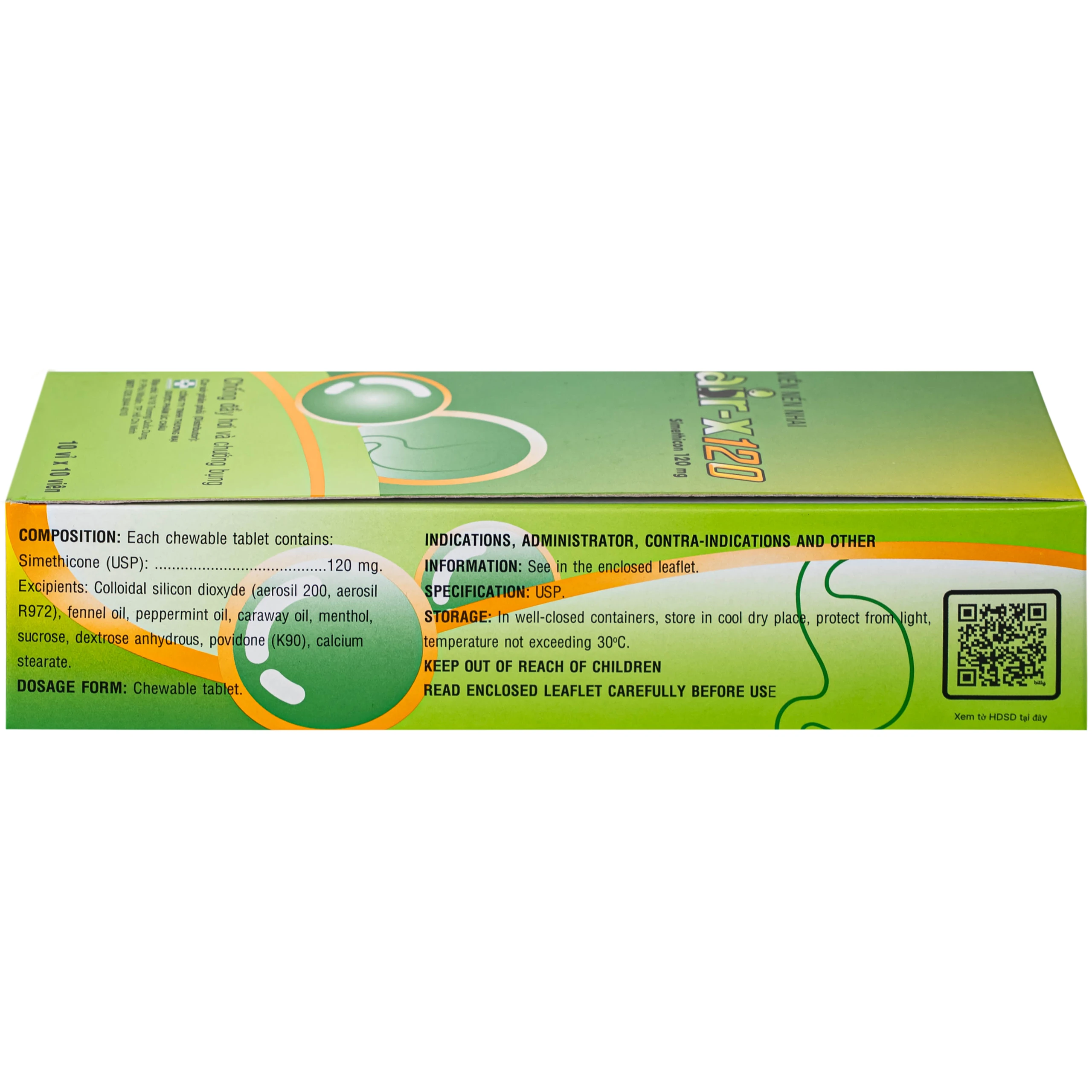 Viên nhai AIR-X 120 chống đầy hơi và chướng bụng (10 vỉ x 10 viên)