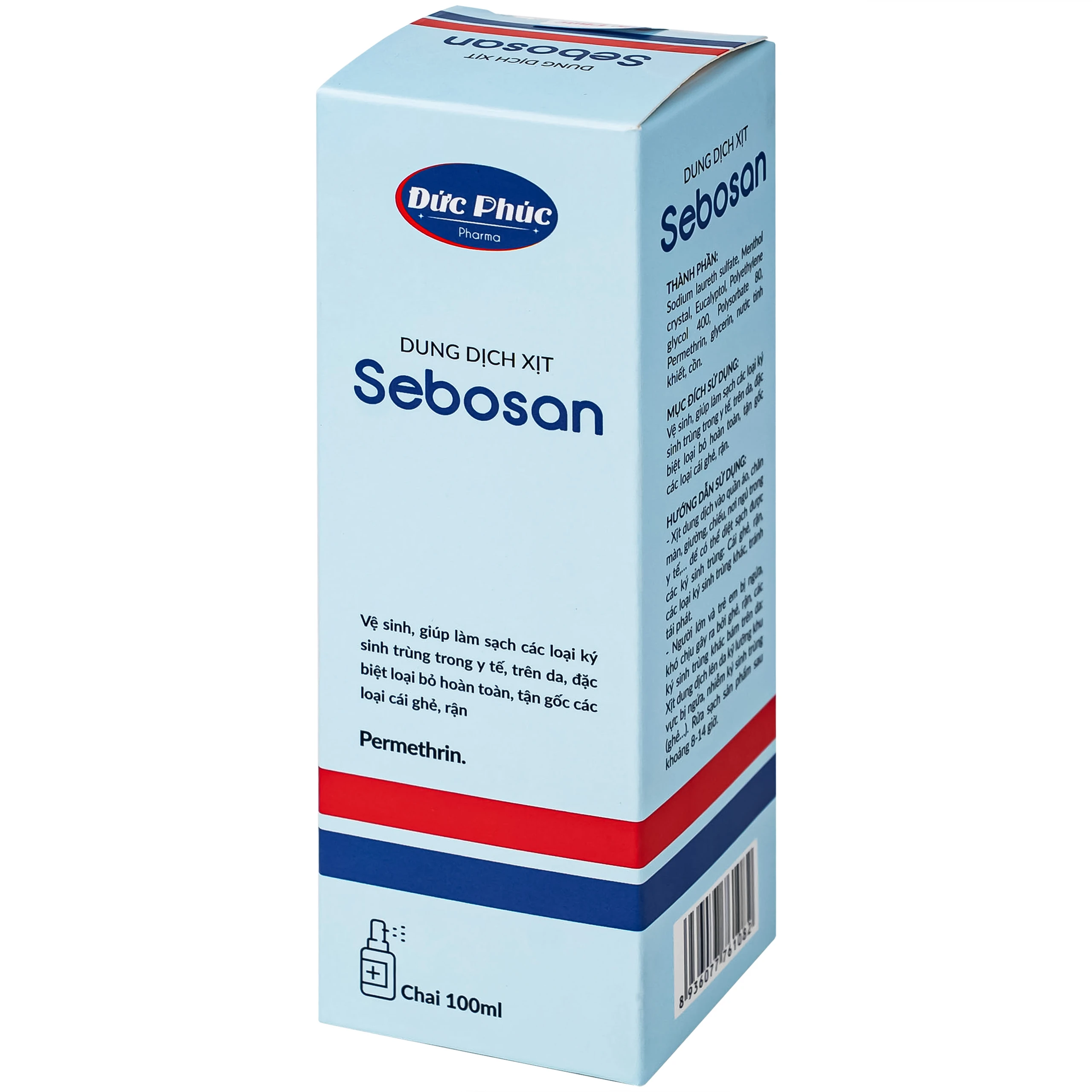 Xịt ngoài da làm sạch ký sinh trùng 100ml Sebosan Đức Phúc 