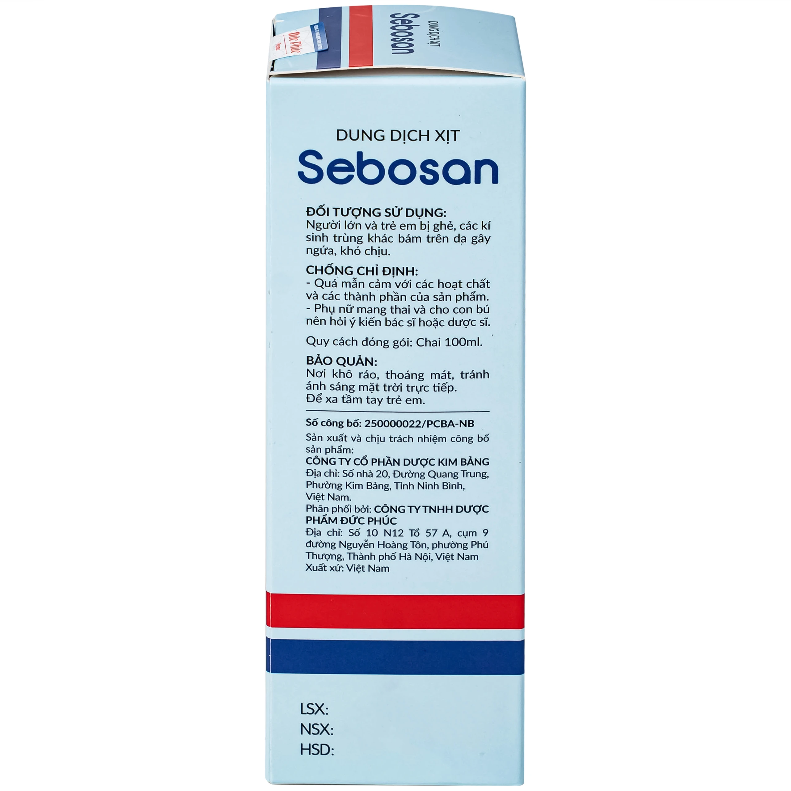 Xịt ngoài da làm sạch ký sinh trùng 100ml Sebosan Đức Phúc 