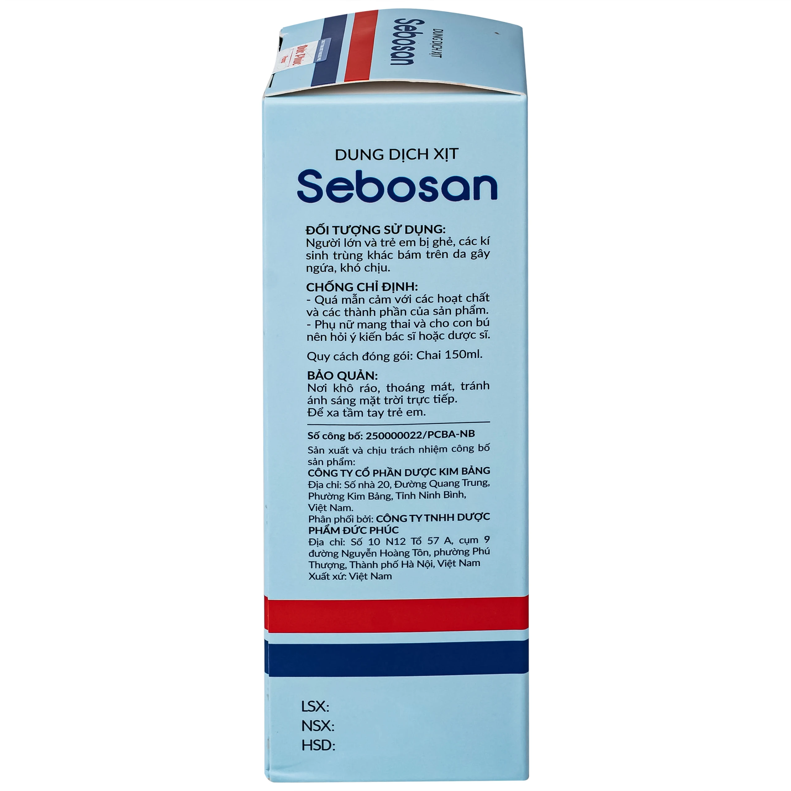 Xịt ngoài da làm sạch ký sinh trùng 150ml Sebosan Đức Phúc