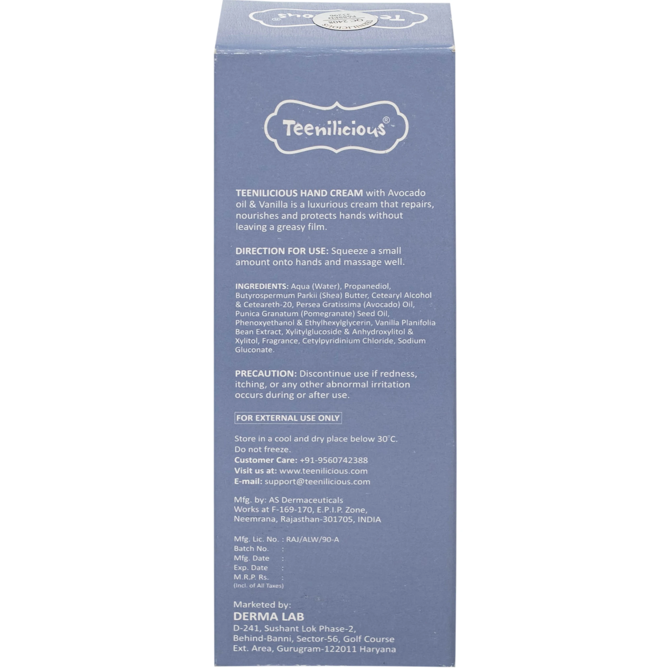 Kem dưỡng da tay hương bơ và hạt vani Teenilicious hộp 60g