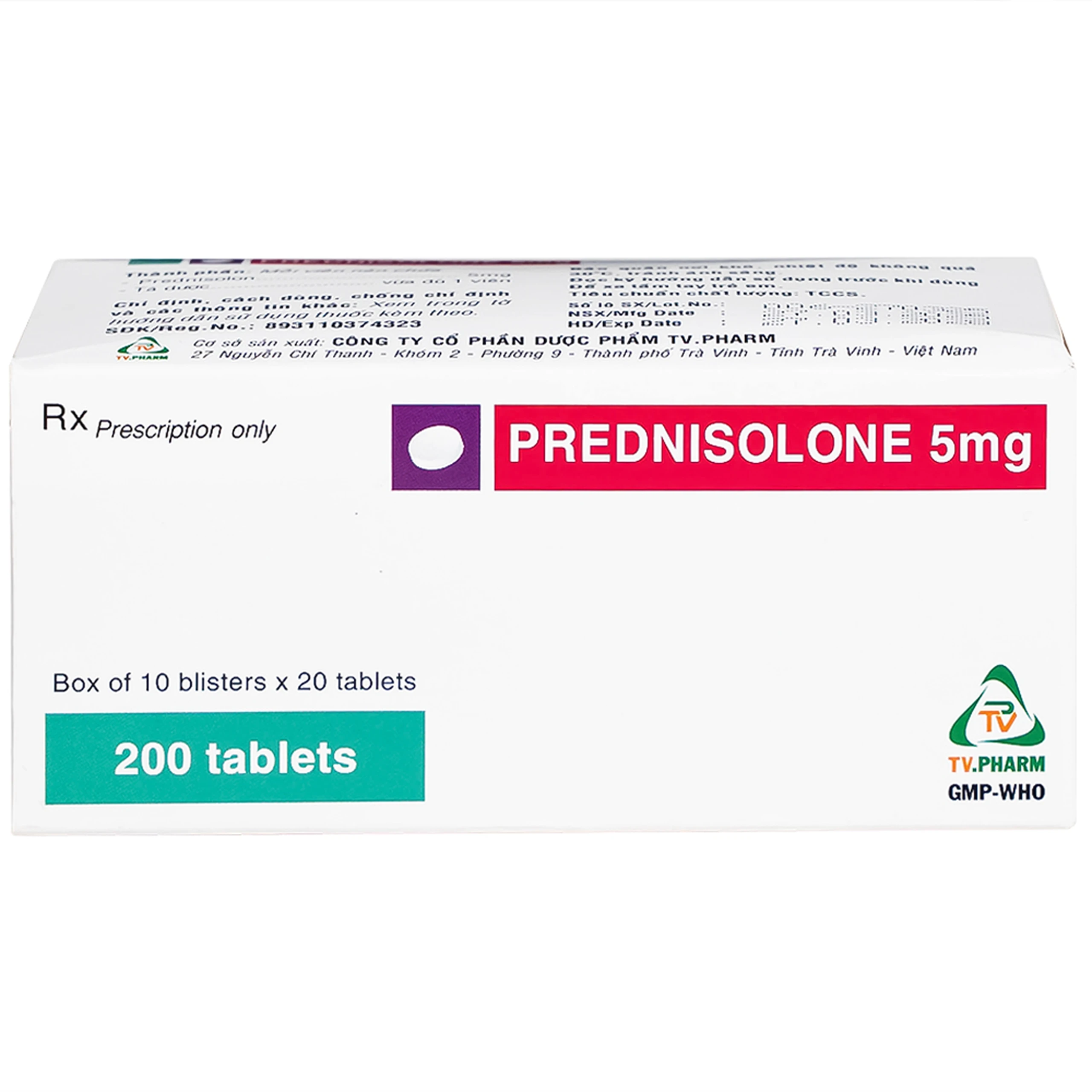 Thuốc Prednisolone 5mg TV.Pharm chống viêm, chống dị ứng và ức chế miễn dịch (10 vỉ x 20 viên)