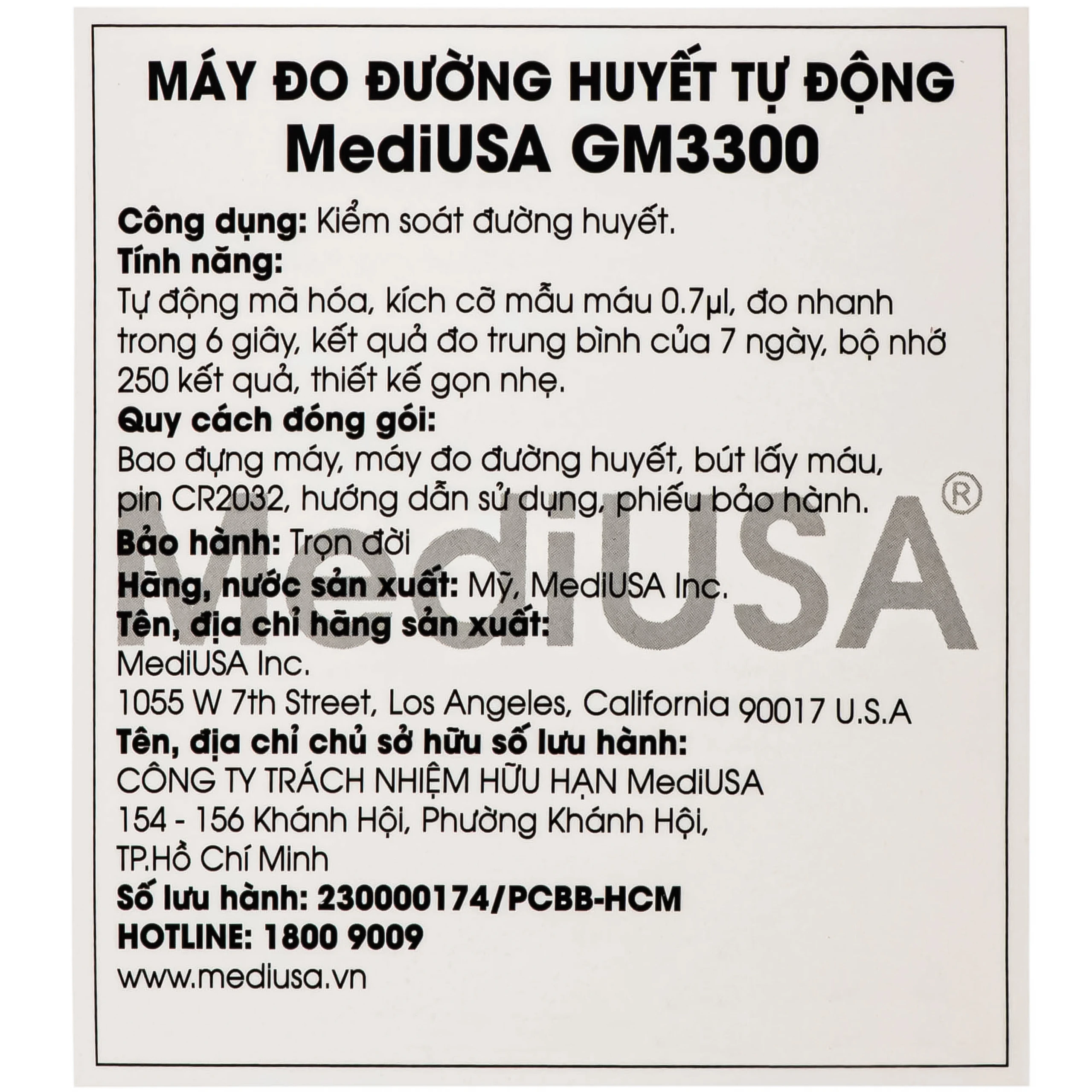 Máy đo đường huyết MediUsa GM3300 hỗ trợ theo dõi, kiểm soát lượng đường trong máu