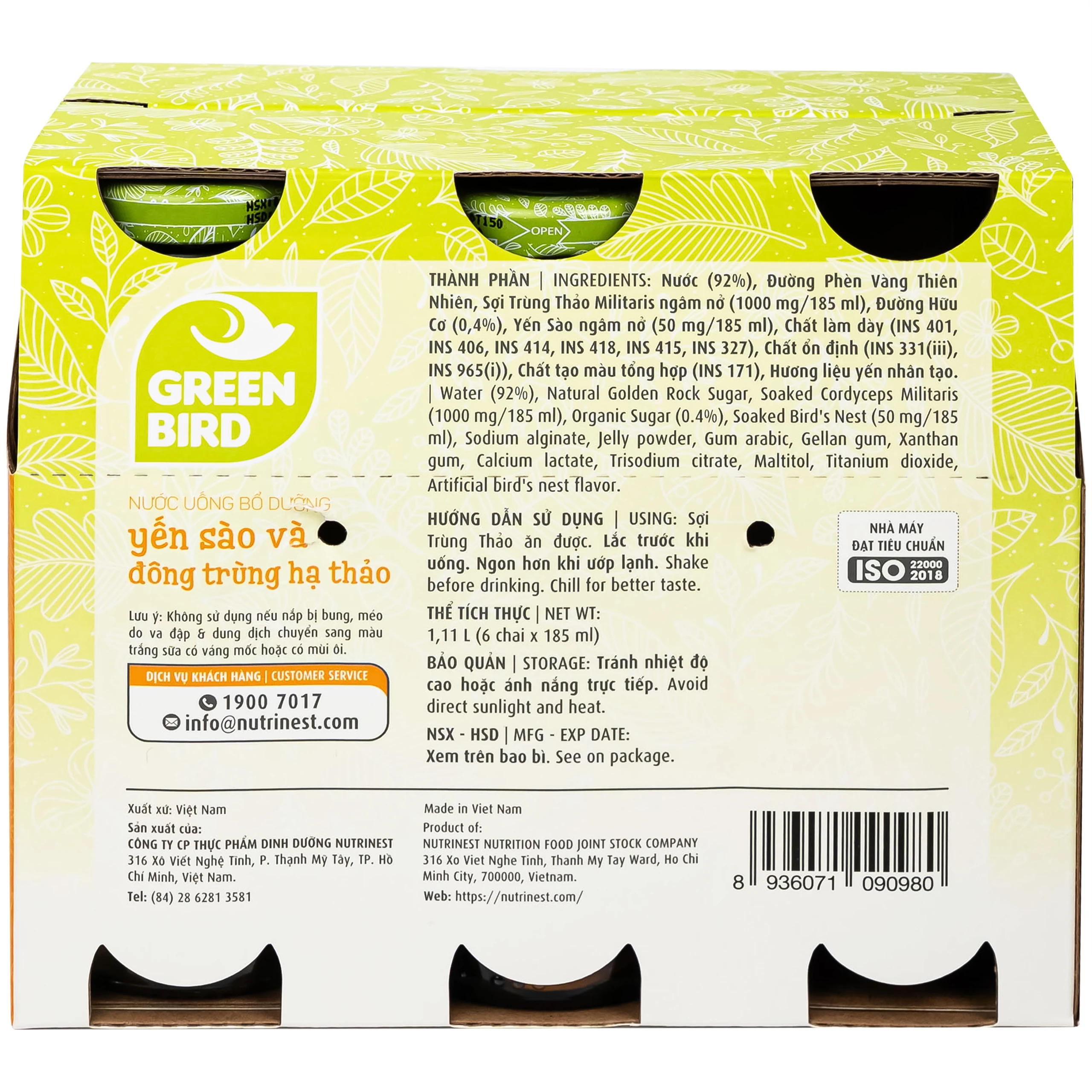 Nước Yến Sào Và Đông Trùng Hạ Thảo Greenbird (6 chai x 185ml)
