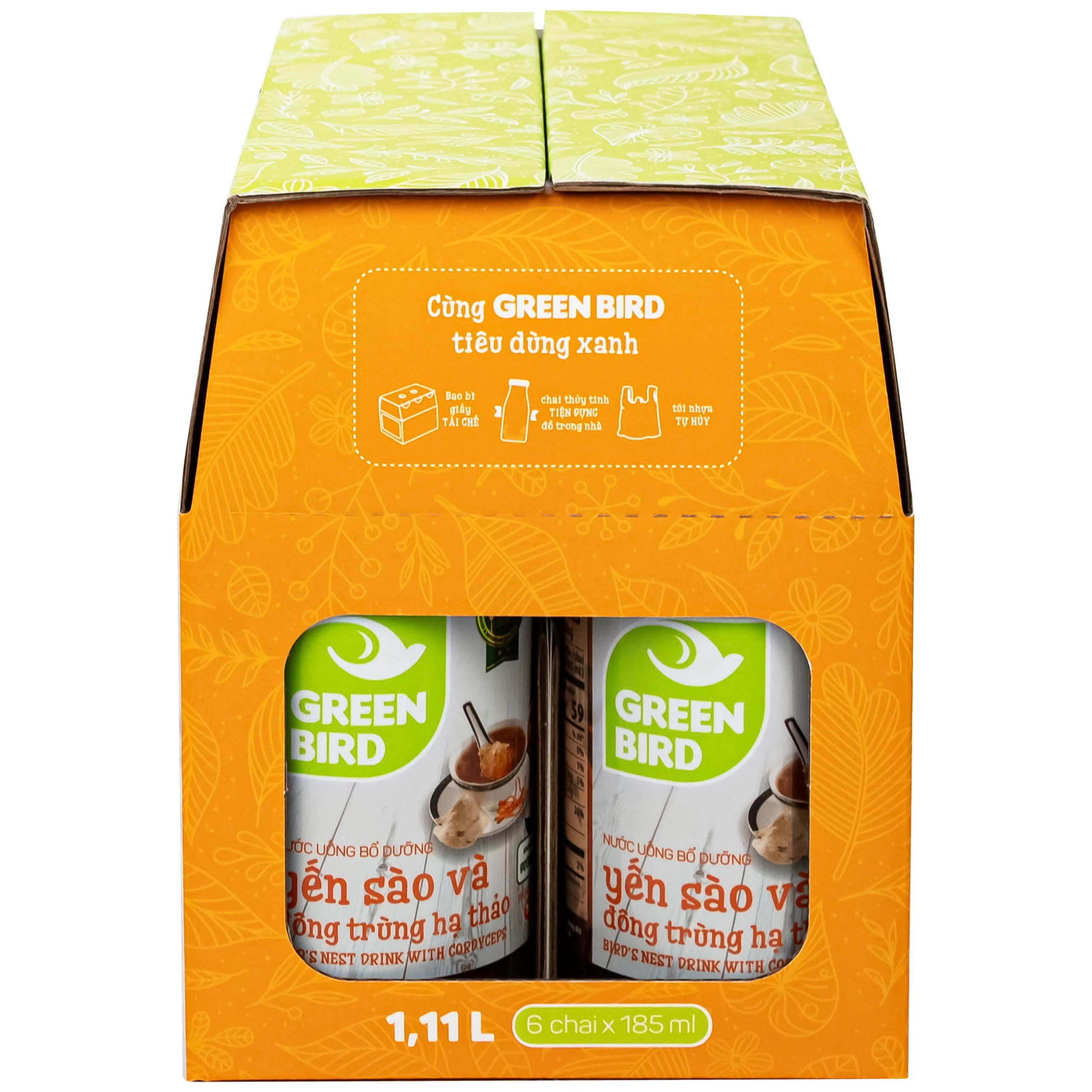 Nước Yến Sào Và Đông Trùng Hạ Thảo Greenbird (6 chai x 185ml)