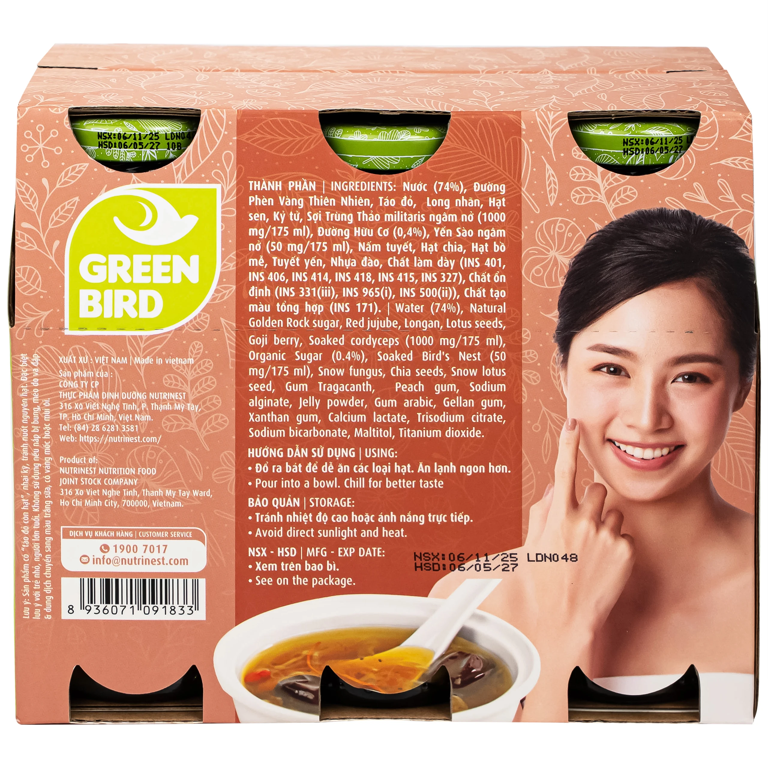 Chè Dưỡng Nhan Tổ Yến Và Trùng Thảo Greenbird (6 chai x 175ml)