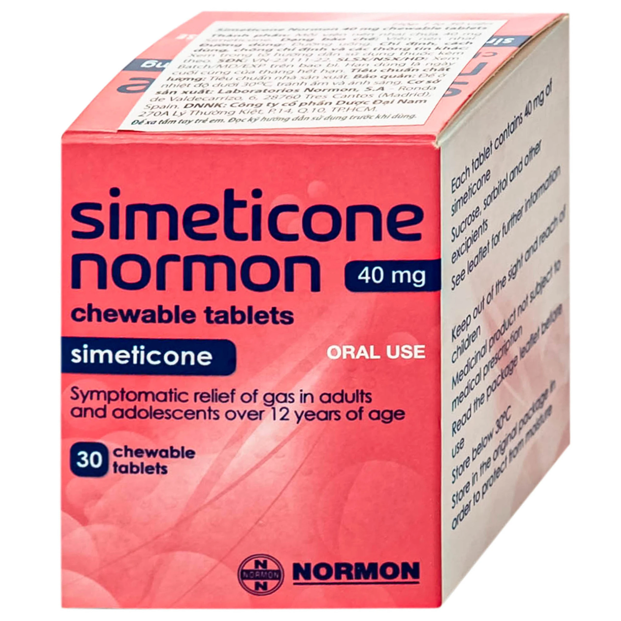 Viên nhai Simeticone Normon 40mg chống đầy hơi và chướng bụng (Lọ 30V)