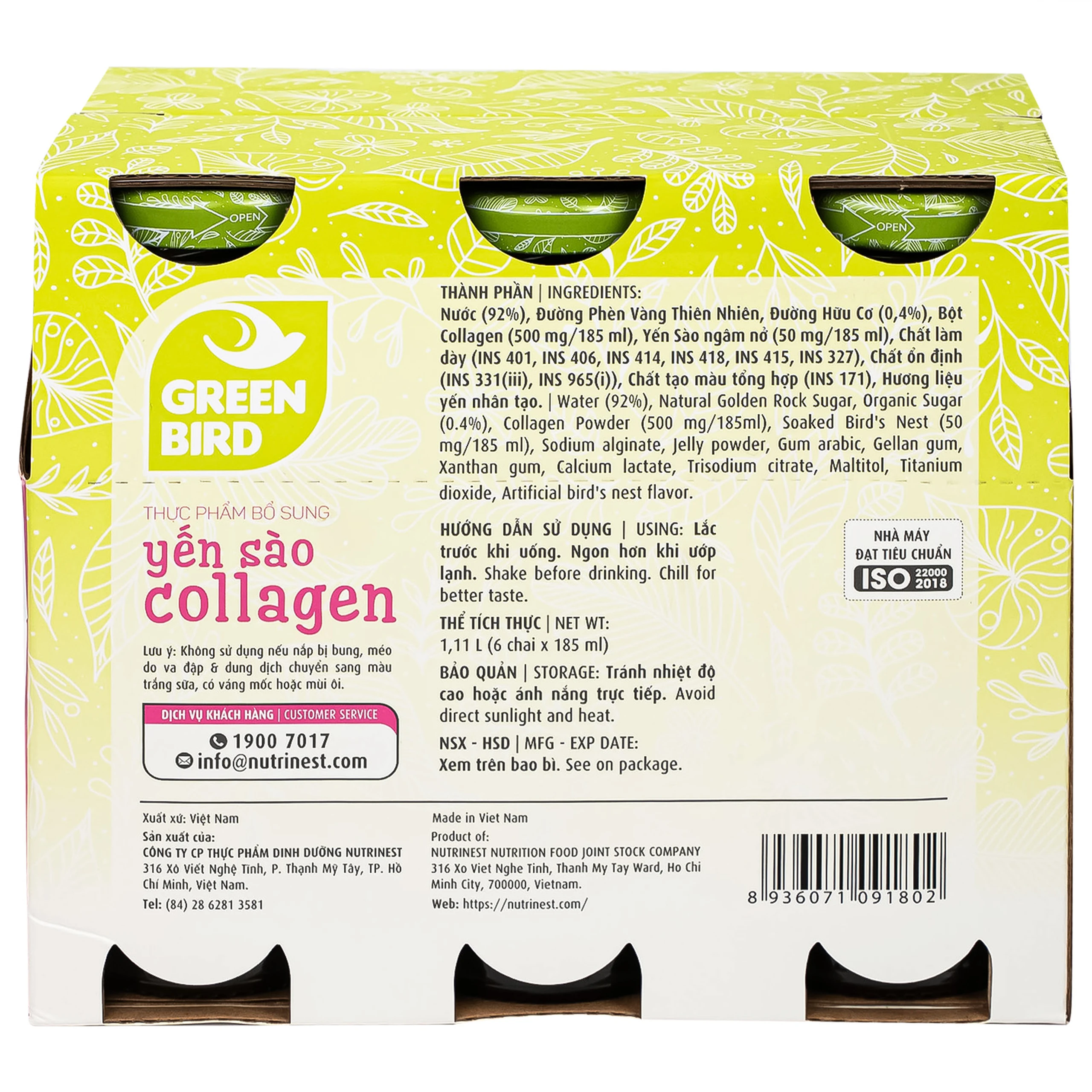 Nước Uống Bổ Dưỡng Yến Sào Collagen Greenbird (6 chai x 185ml)