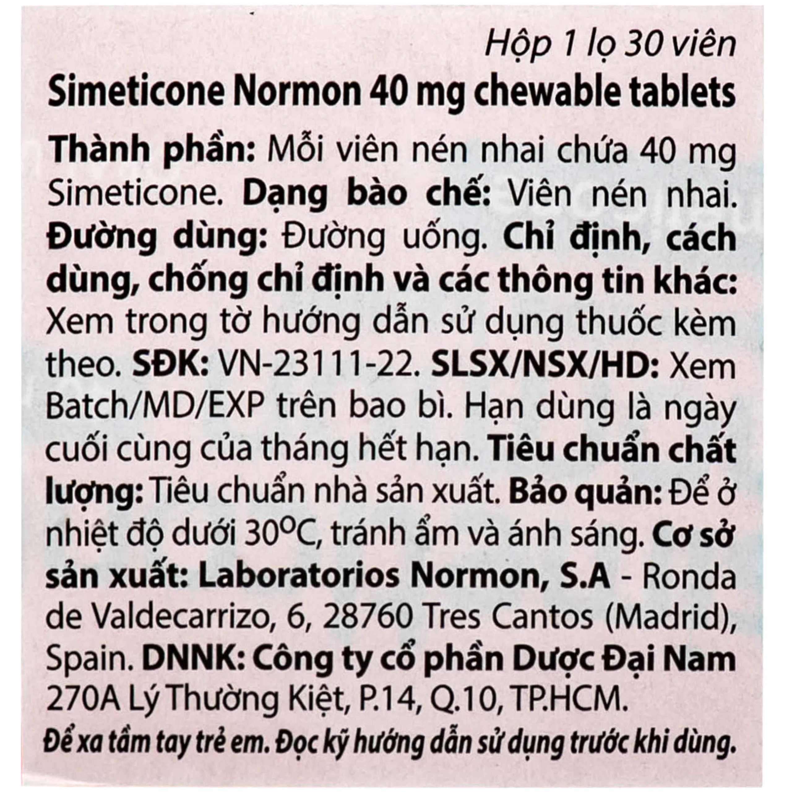 Viên nhai Simeticone Normon 40mg chống đầy hơi và chướng bụng (Lọ 30V)